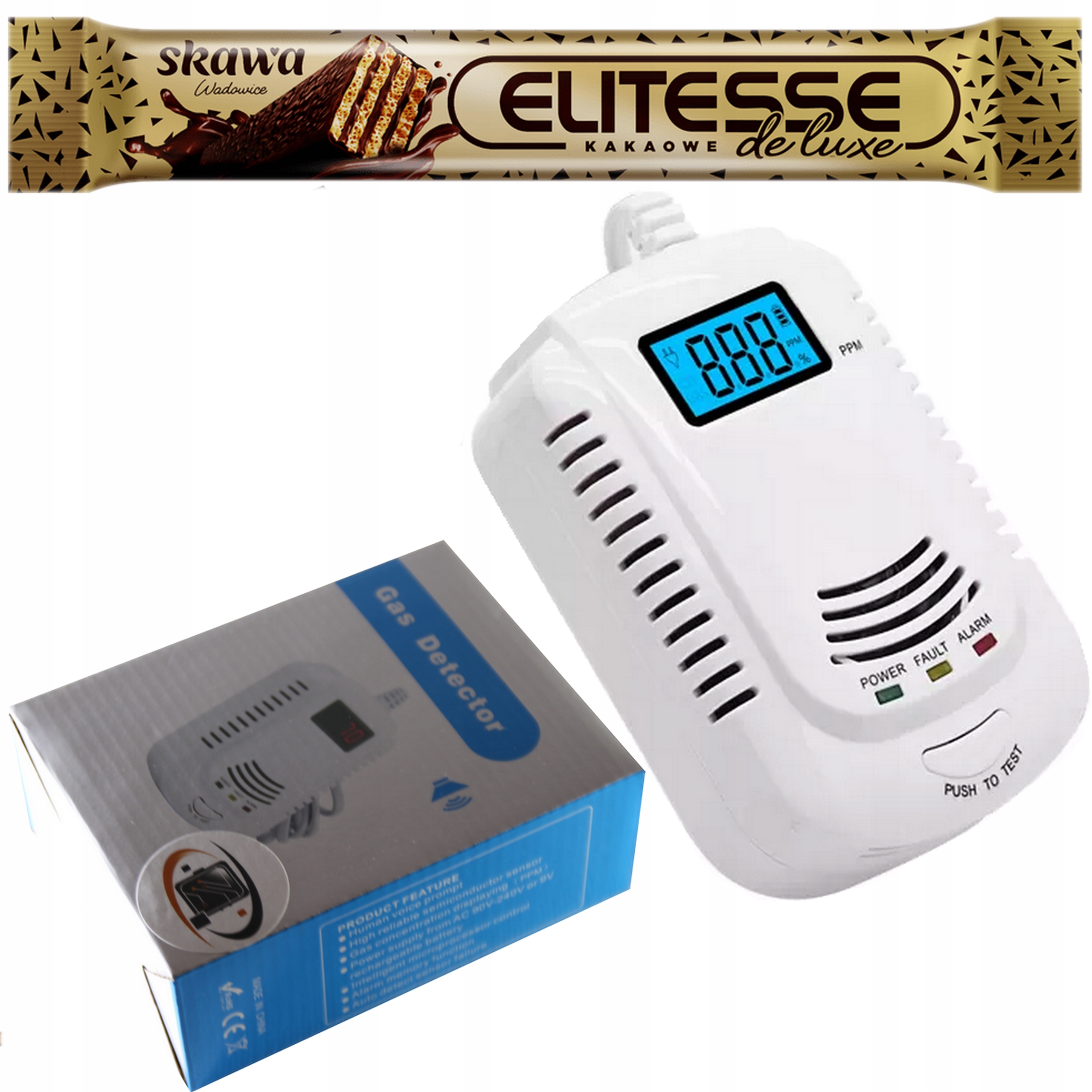 VIP SOLIDNY Czujnik CZADU I GAZU detektor TLENKU WĘGLA CO LCD MP067