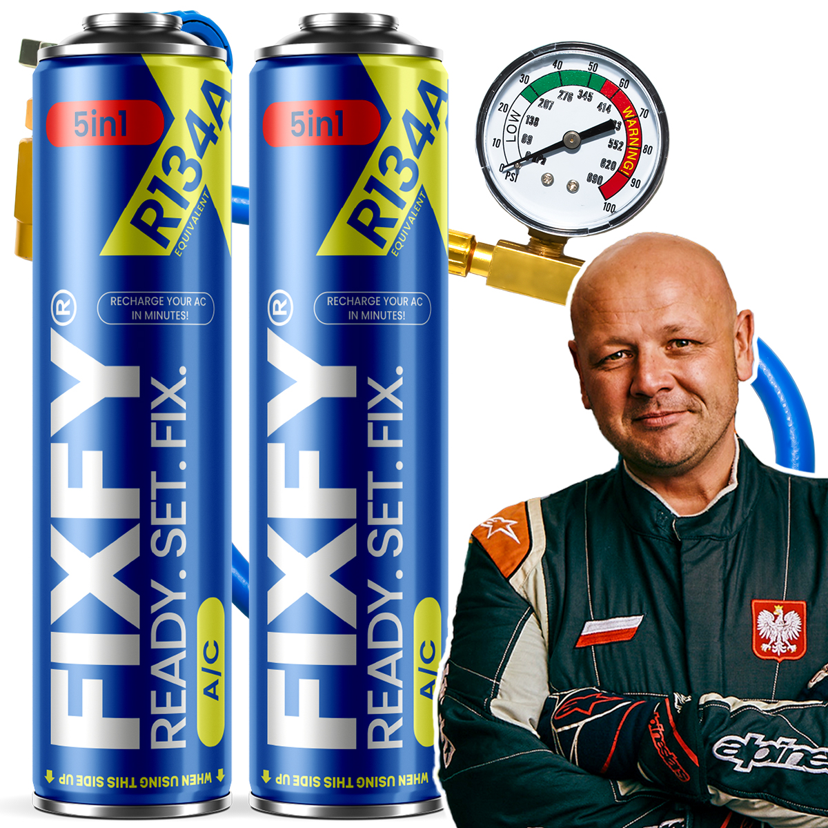 Sada pro nabíjení klimatizace Fixfy 5v1 2x Velká Plechovka 500 ml hadice R134a