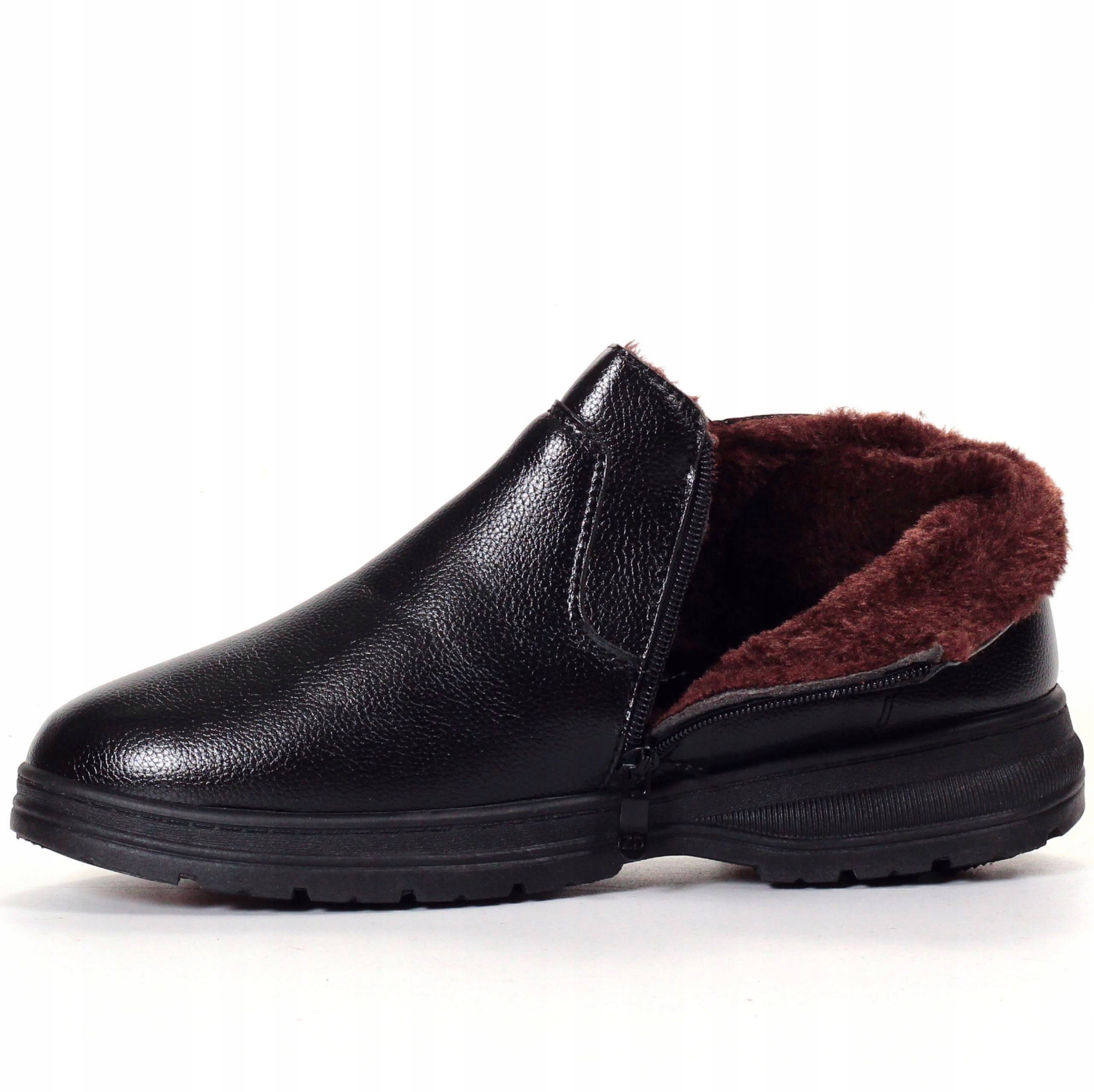 BUTY MĘSKIE ZIMOWE ŚNIEGOWCE CZARNE OCIEPLANE NA SUWAK Długość wkładki 26.5 cm