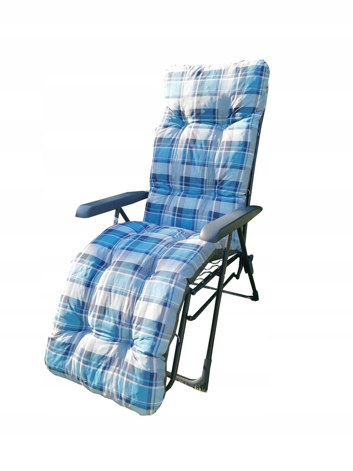 

Poduszka na leżak fotel gruba kratka niebieska