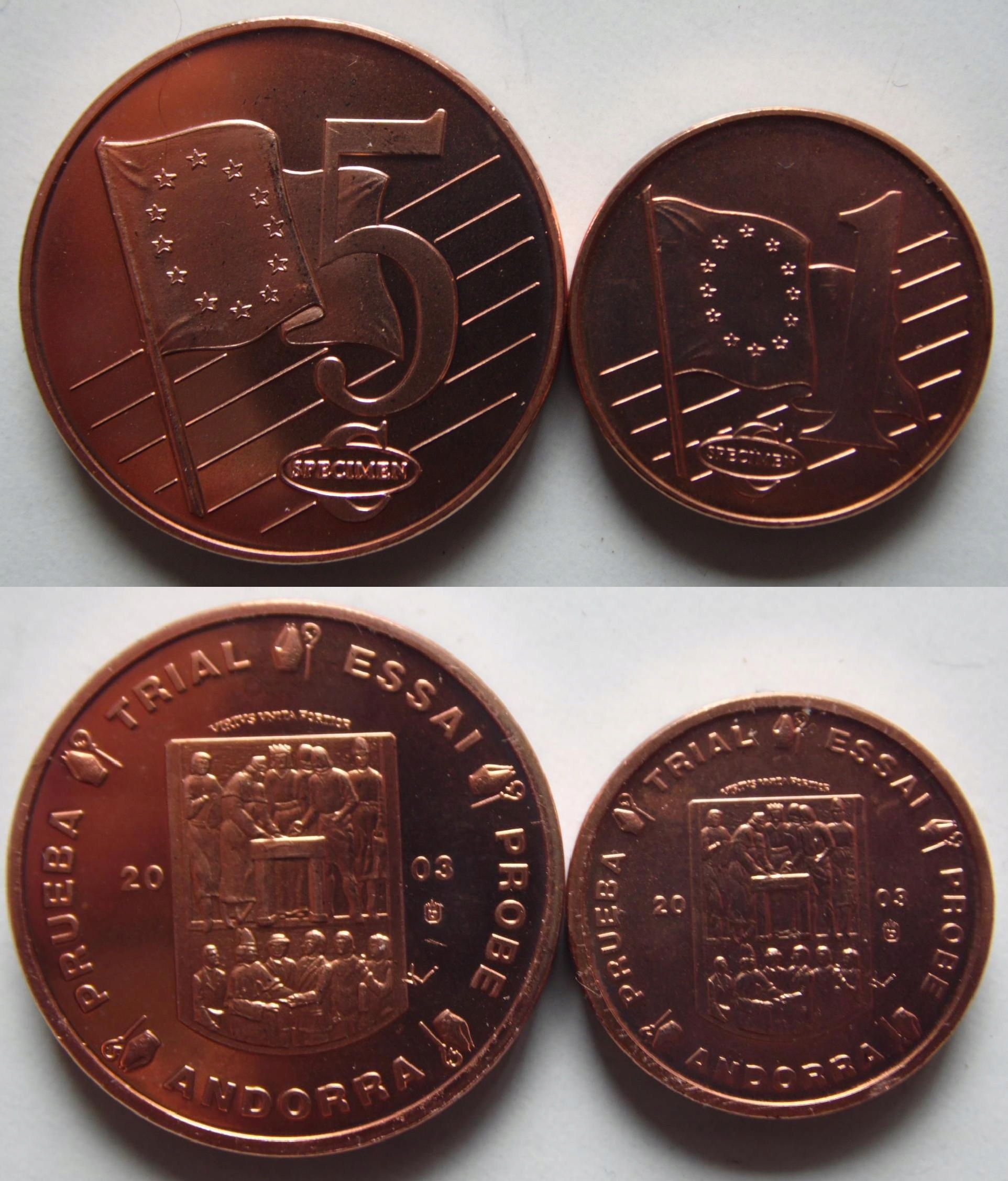 Andora 1 cent i 5 centów 2003, próba