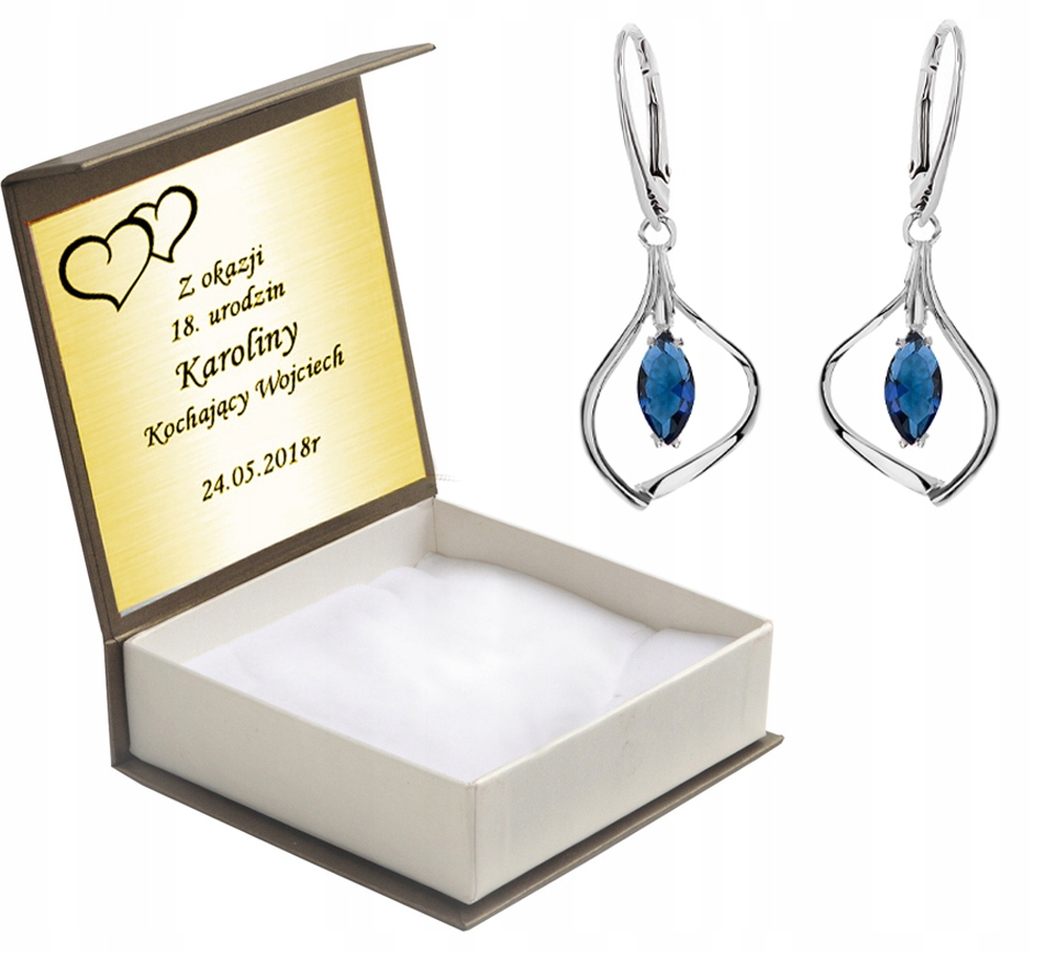 

Kolczyki Wiszące Z Szafirowymi Cyrkoniami + Grawer