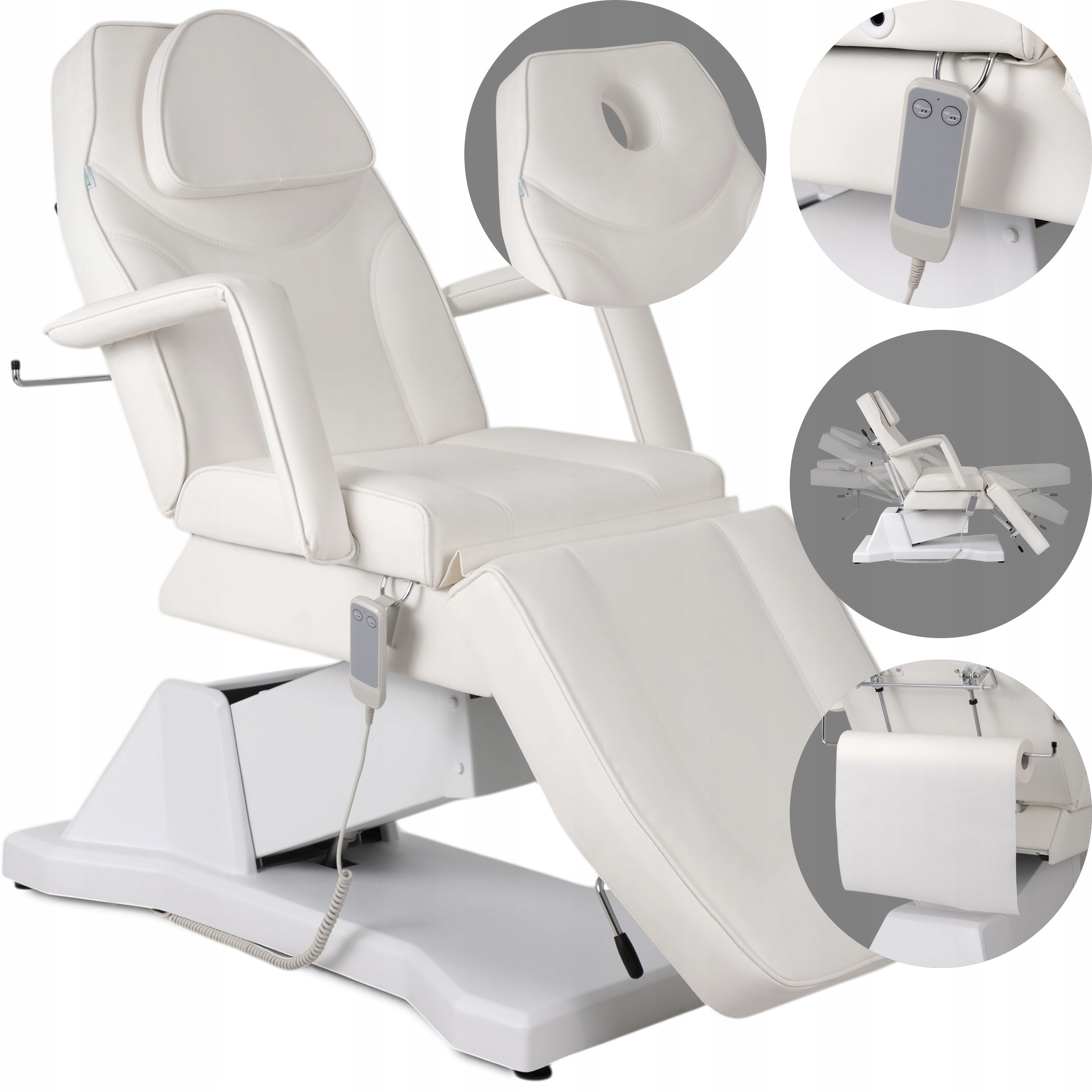 Fotel Kosmetyczny Elektryczny Do Pedicure Biały Laris Regulacja Wysokosci