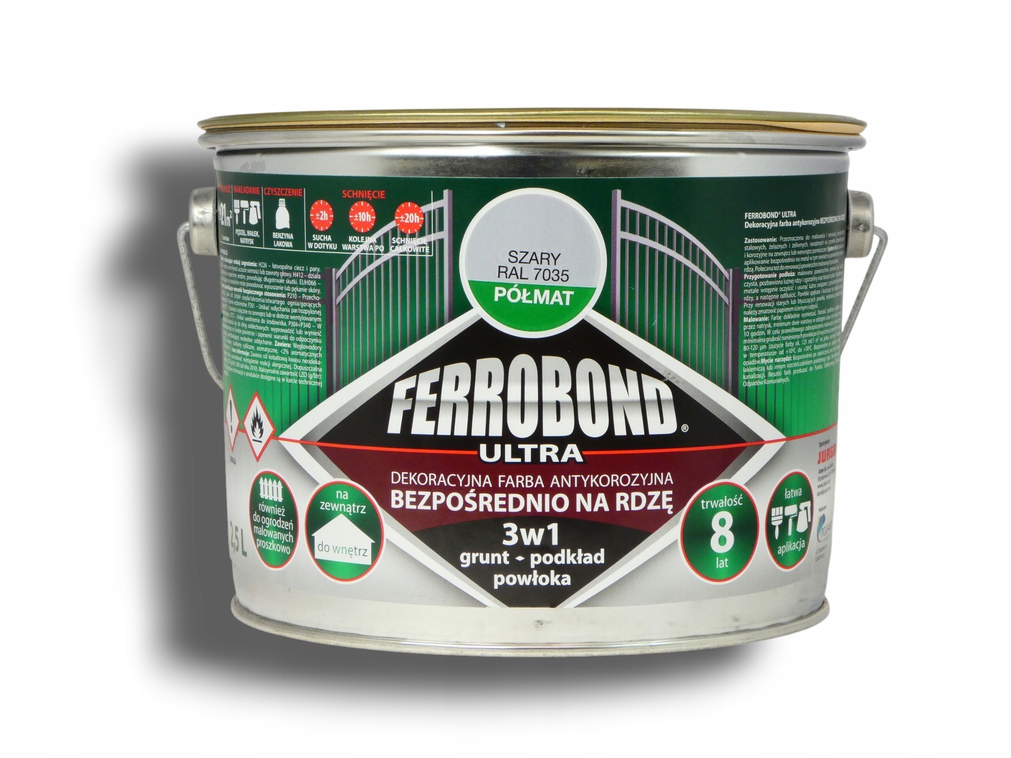 Farba antykorozyjna na rdzę 3w1 Ferrobond Ultra RAL7035 Szary półmat 2,5L