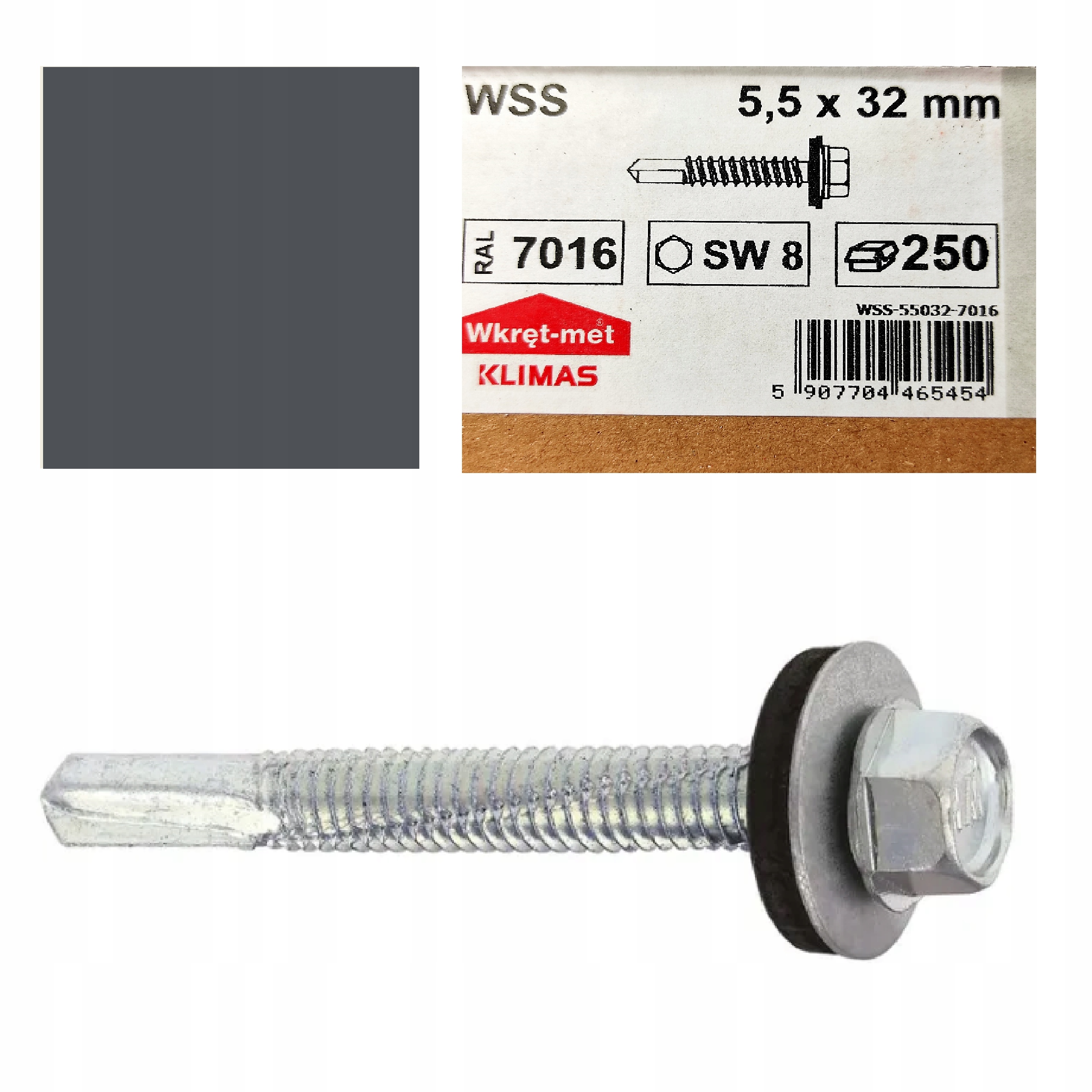 

Wkręty samowiercące z podkł. Wss 5,5x32 7016 250sz
