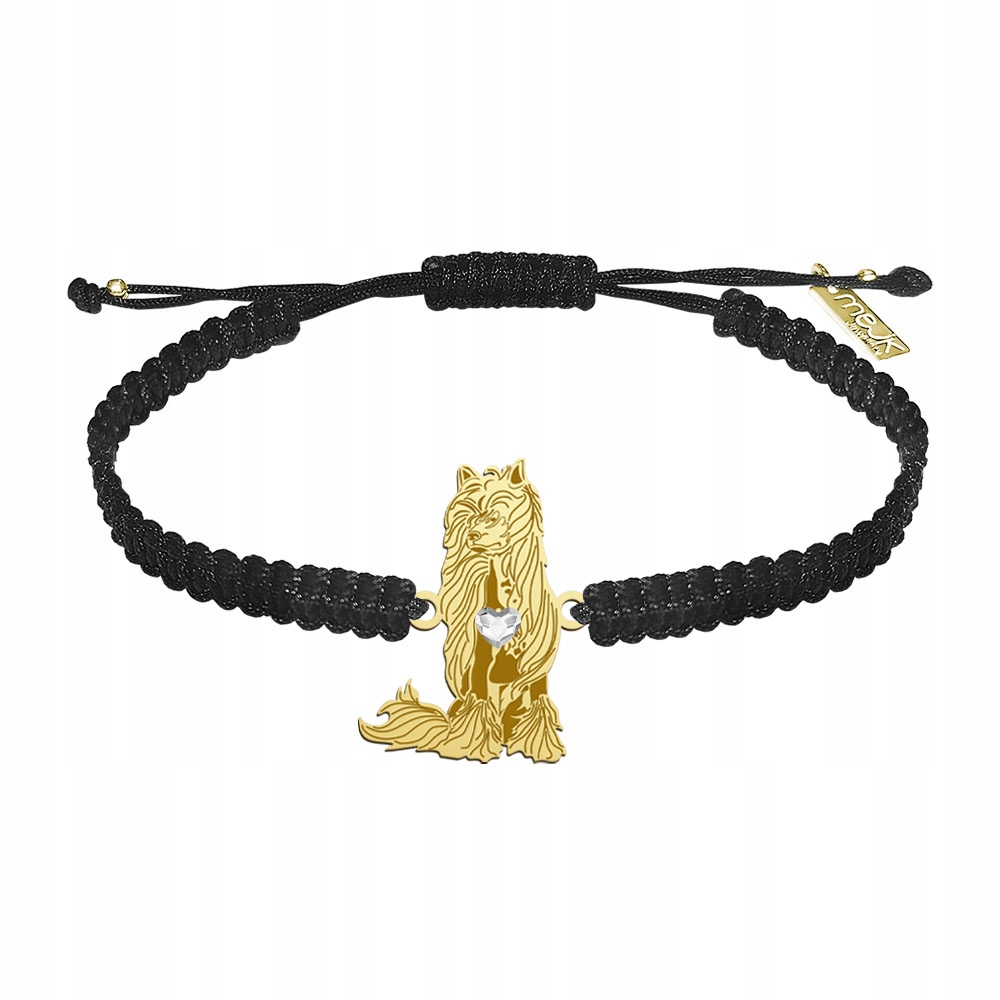 Zlatý náramek se psem Hřívač čínský Nahý 925 Makramé Dedikace