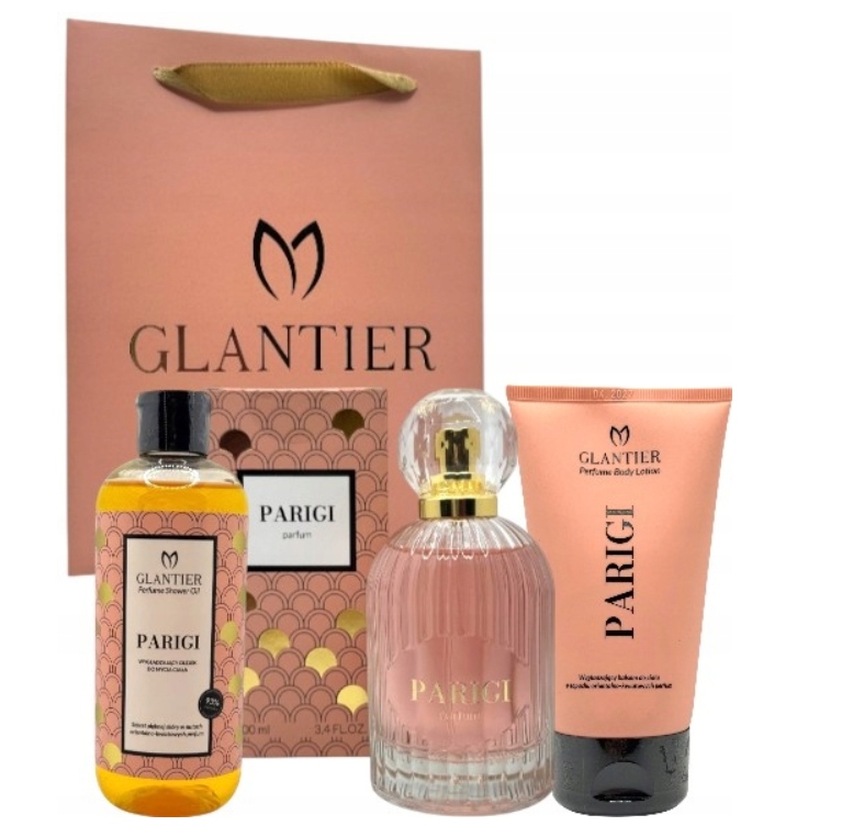 Glantier Sada Parigi: Parfém 100 ml Mycí olej Balzám Taška