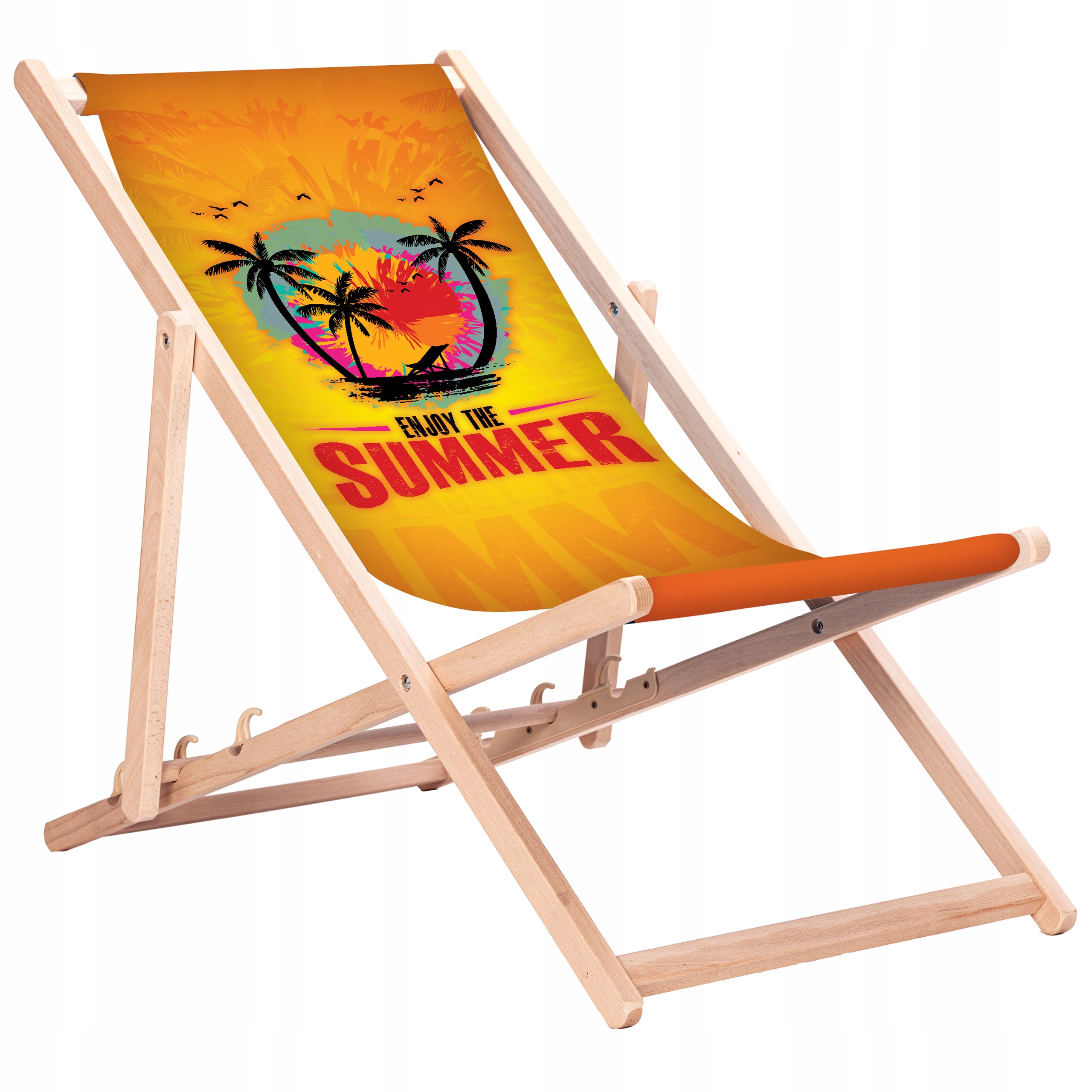Leżak Drewniany Z Nadrukiem Leżaki Plażowe Ogrodowe KN55