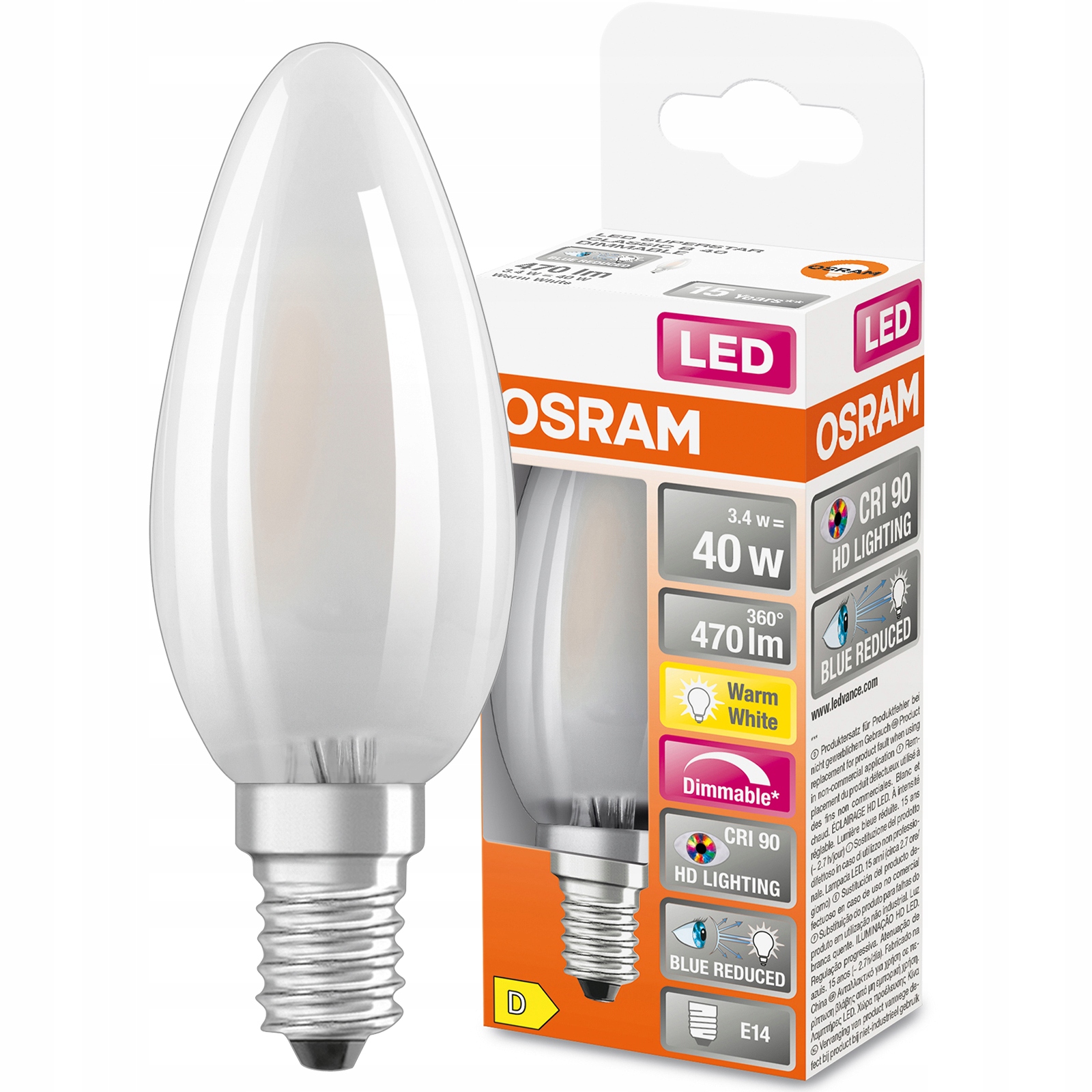 

Żarówka Led E14 3,4W 2700K CRI90 Ściemnialna Osram
