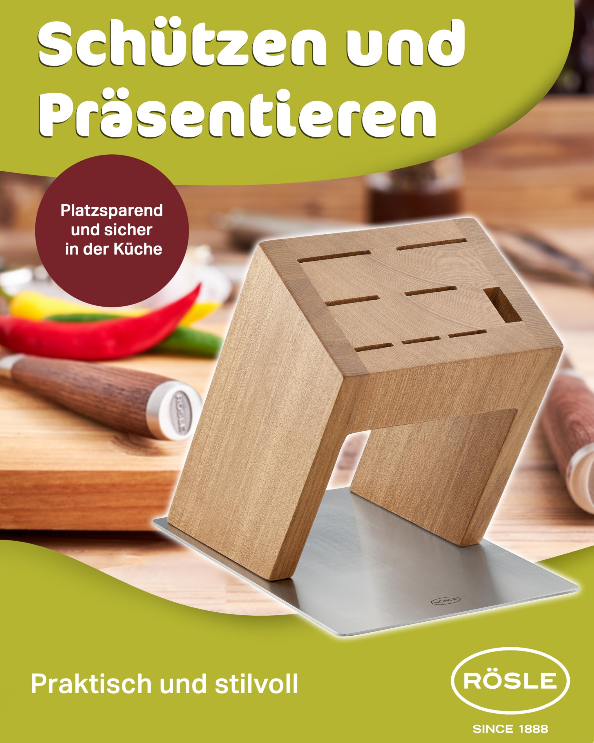 RÖSLE Blok Na Noże Design Stal Nierdzewna Drewno Wiązu Bez Noży — miniatura 7
