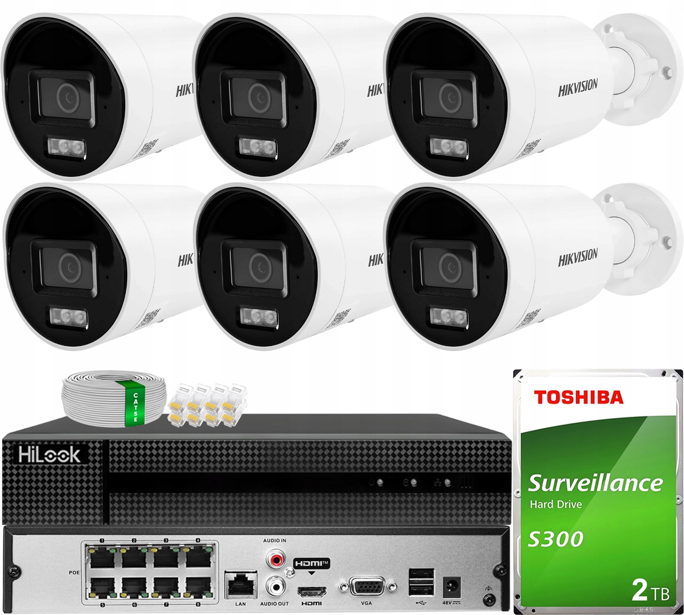 Zestaw Monitoringu 6MPx 6 Kamer DS-2CD2063G2-LI2U AcuSense Hikvision 2TB