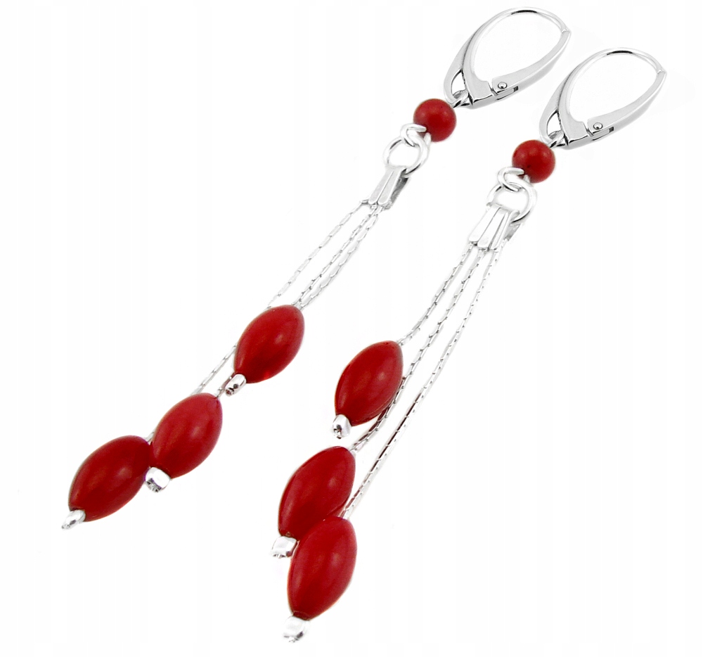 Arsylion długie kolczyki koral czerwony łańcuszki