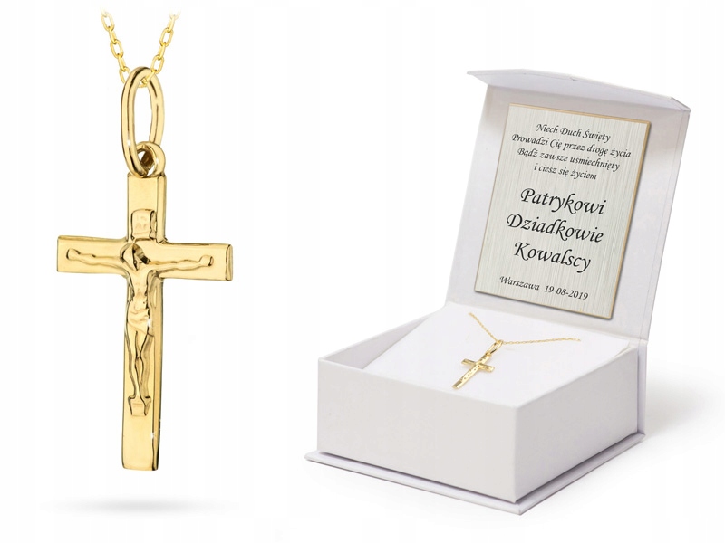 Zlatý Křížek a Řetízek 585 Křest Svaté Přijímání 42 cm