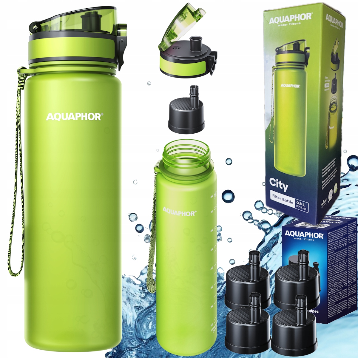 Aquaphor City sada filtrační láhev 0,8 l zelená 5 filtračních vložek
