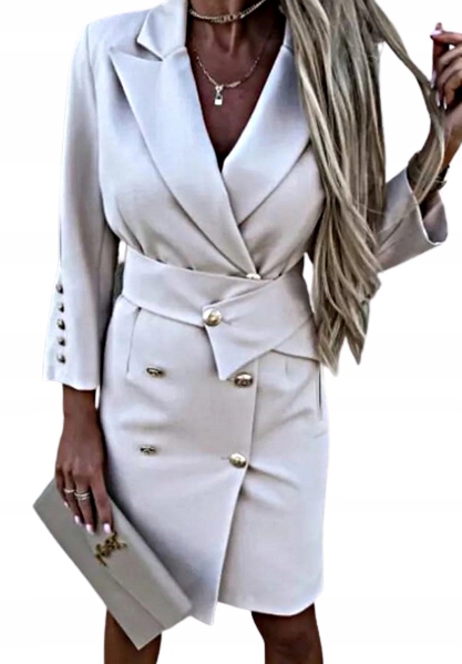 MD beżowa żakietowa sukienka marynarka żakiet Bez Podszewki XL/42