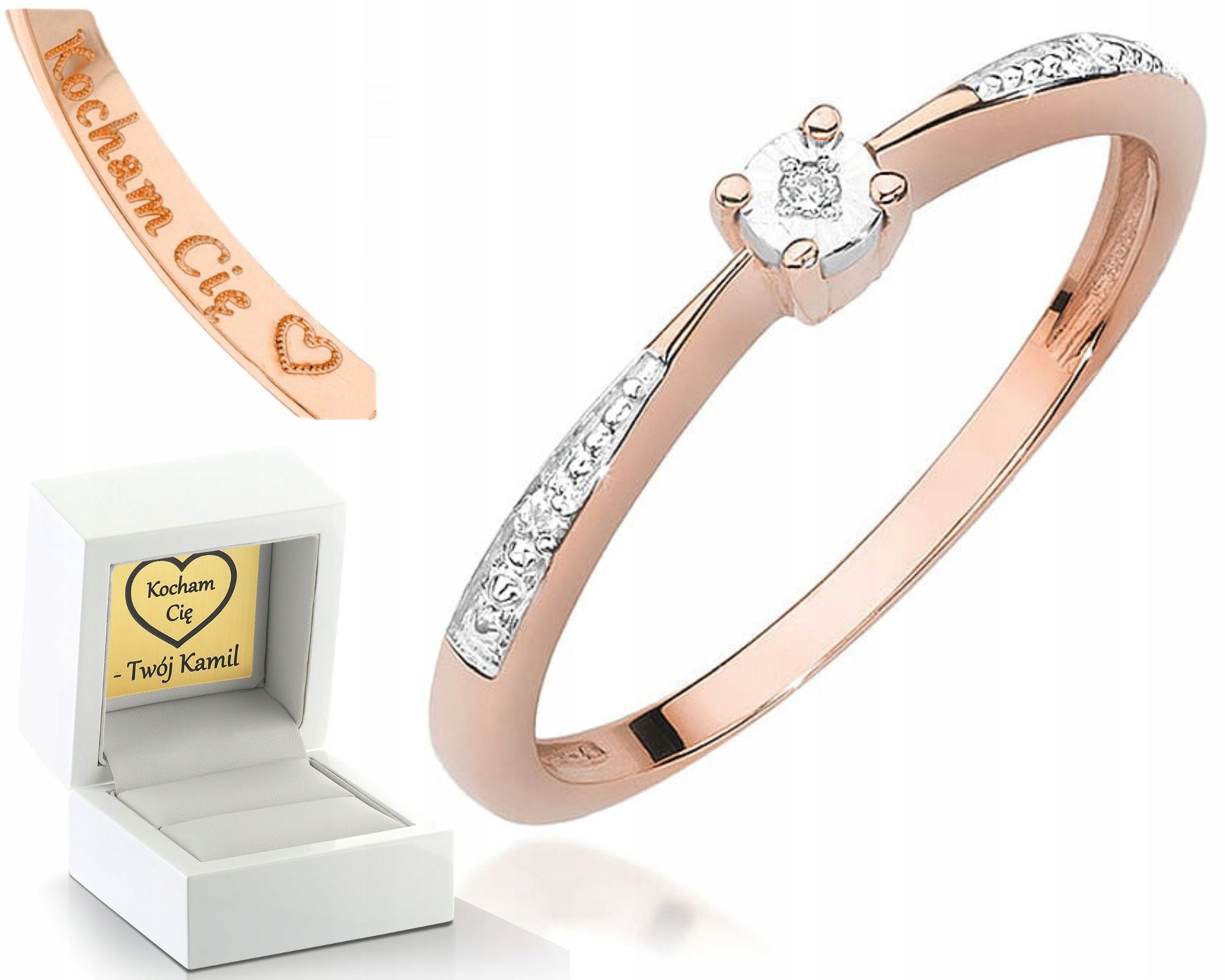 Prstýnek Z Růžového Zlata S Diamanty Gravírování