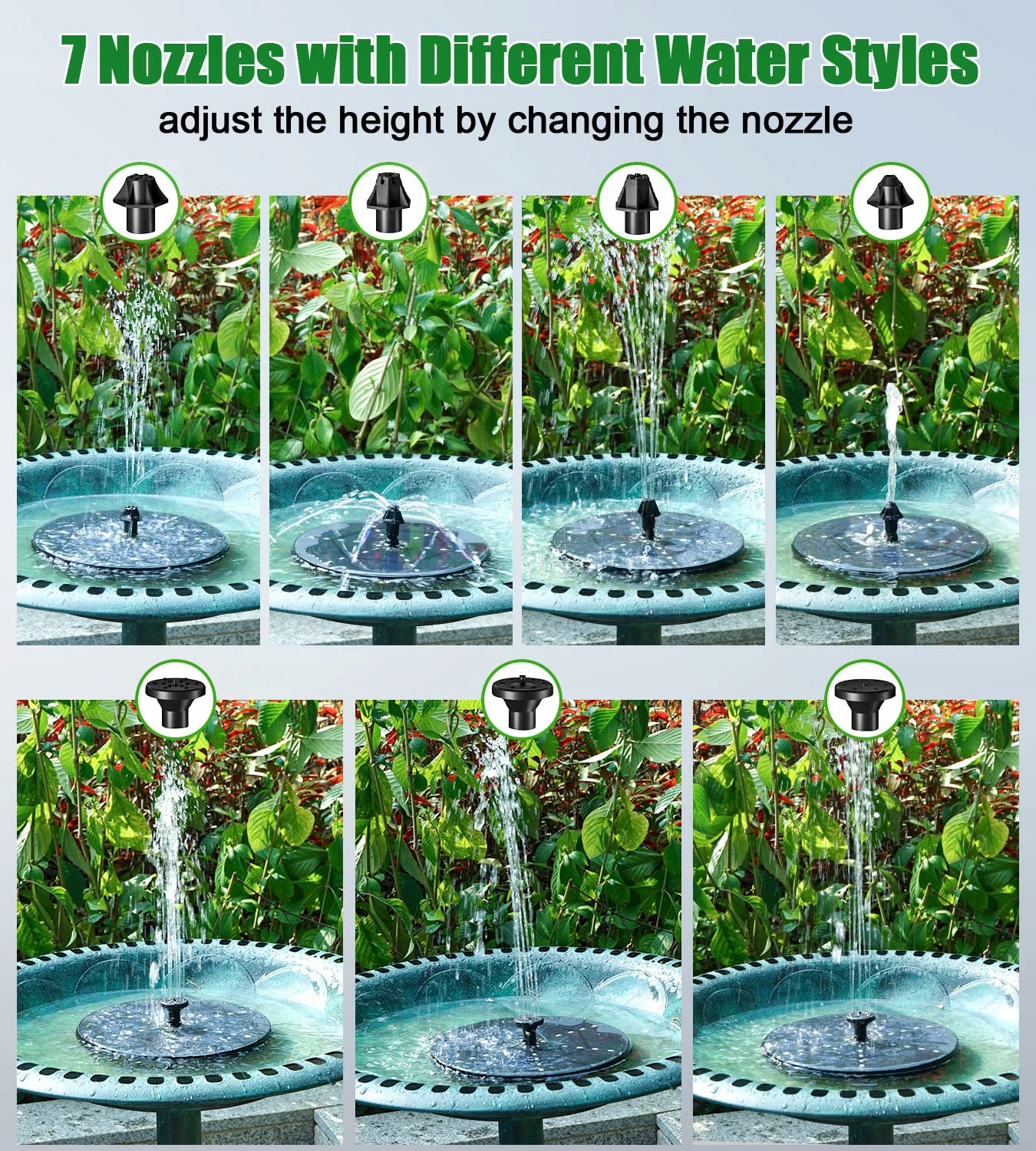 SZMP 4W Solar Fountain 30 LED for Garden Pond, 8 Nozzles, 4000mAh Battery — miniatura 4