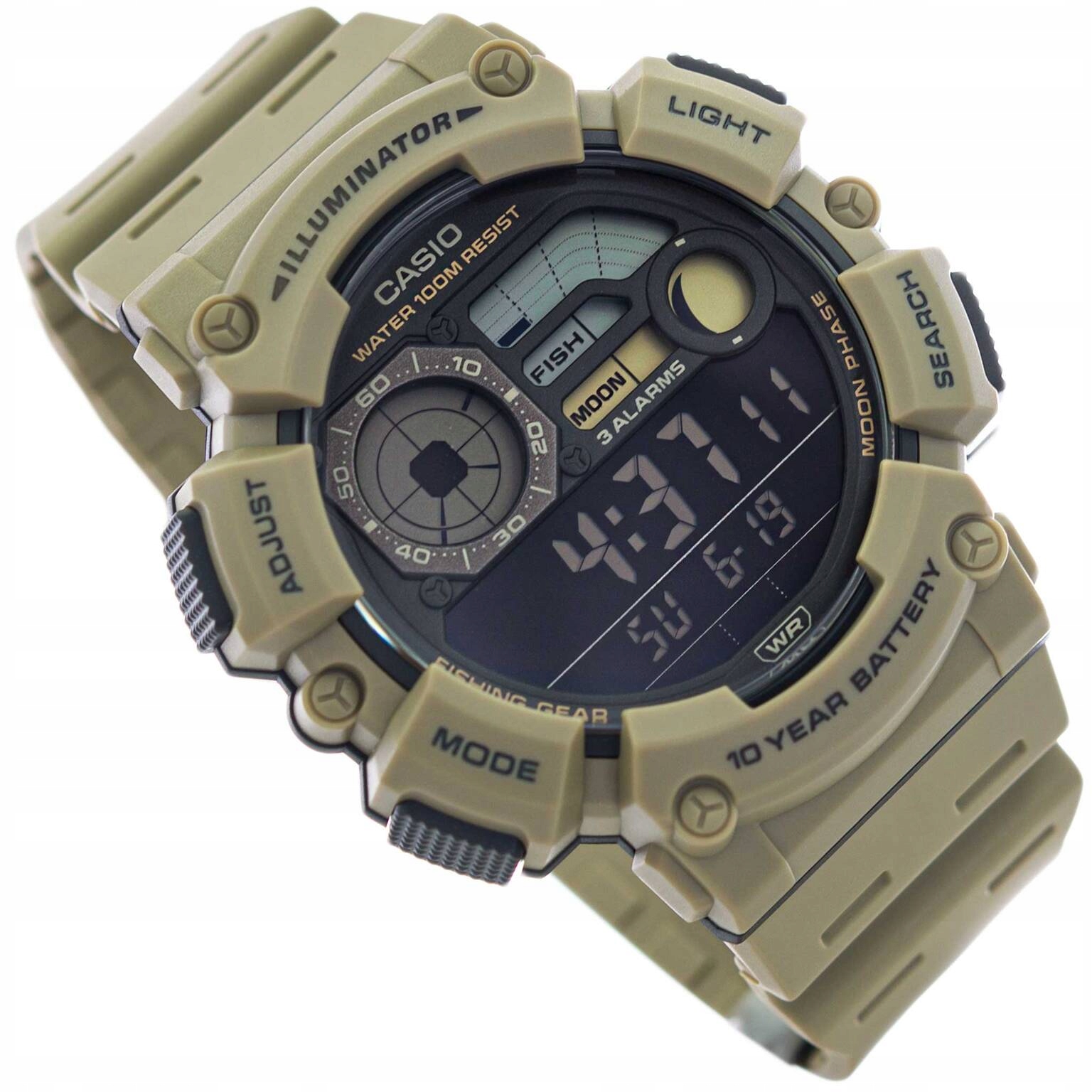 Pánské Hodinky Casio WS-1500H-5BVEF Béžové S Řemínkem Pro Rybáře 100 M