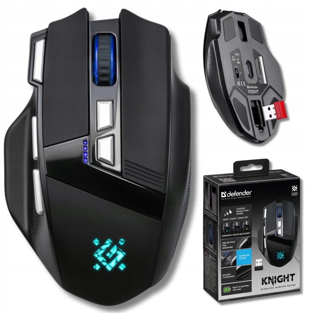 Přesná bezdrátová Herní Myš Černá pro hráče Defender