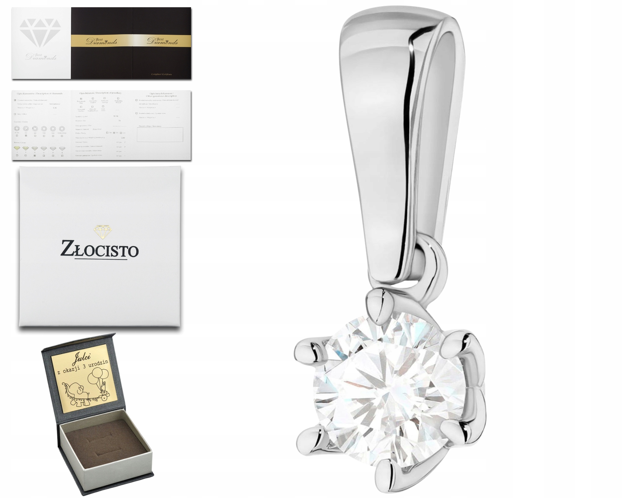 Přívěsek Z Bílého Zlata S Diamantem, Klasický Elegantní Zlato 585, Dárek