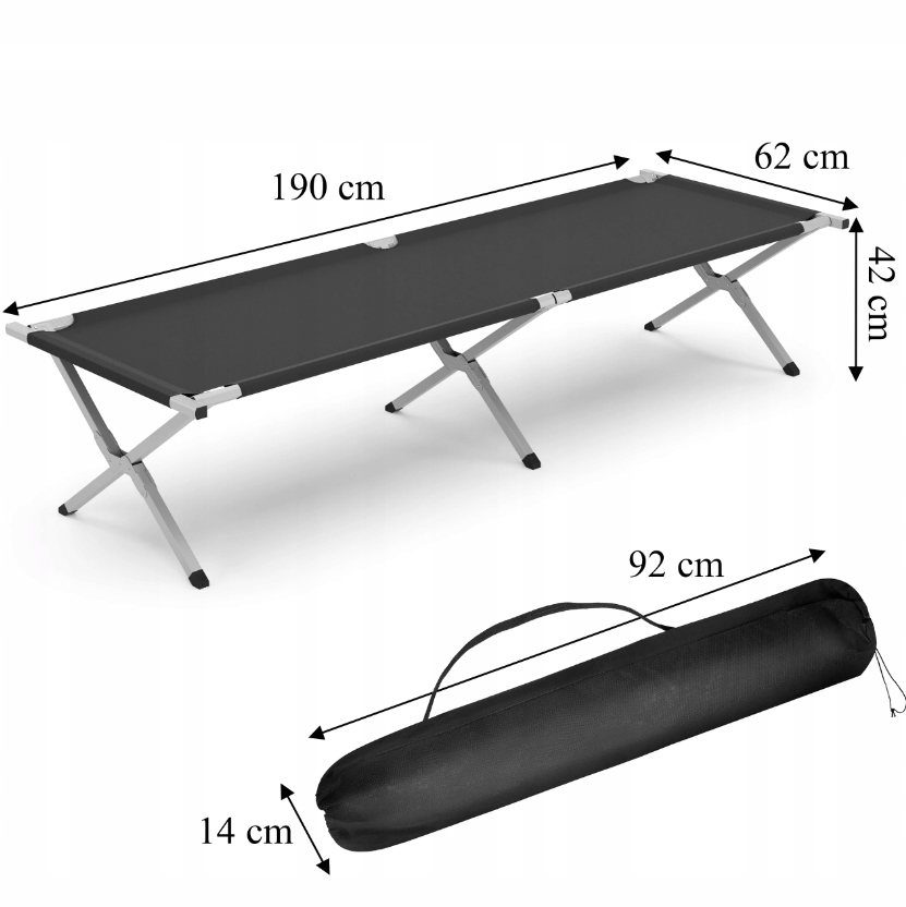 Łóżko Polowe Turystyczne Składane Kanadyjka XXL Duże Premium Pokrowiec