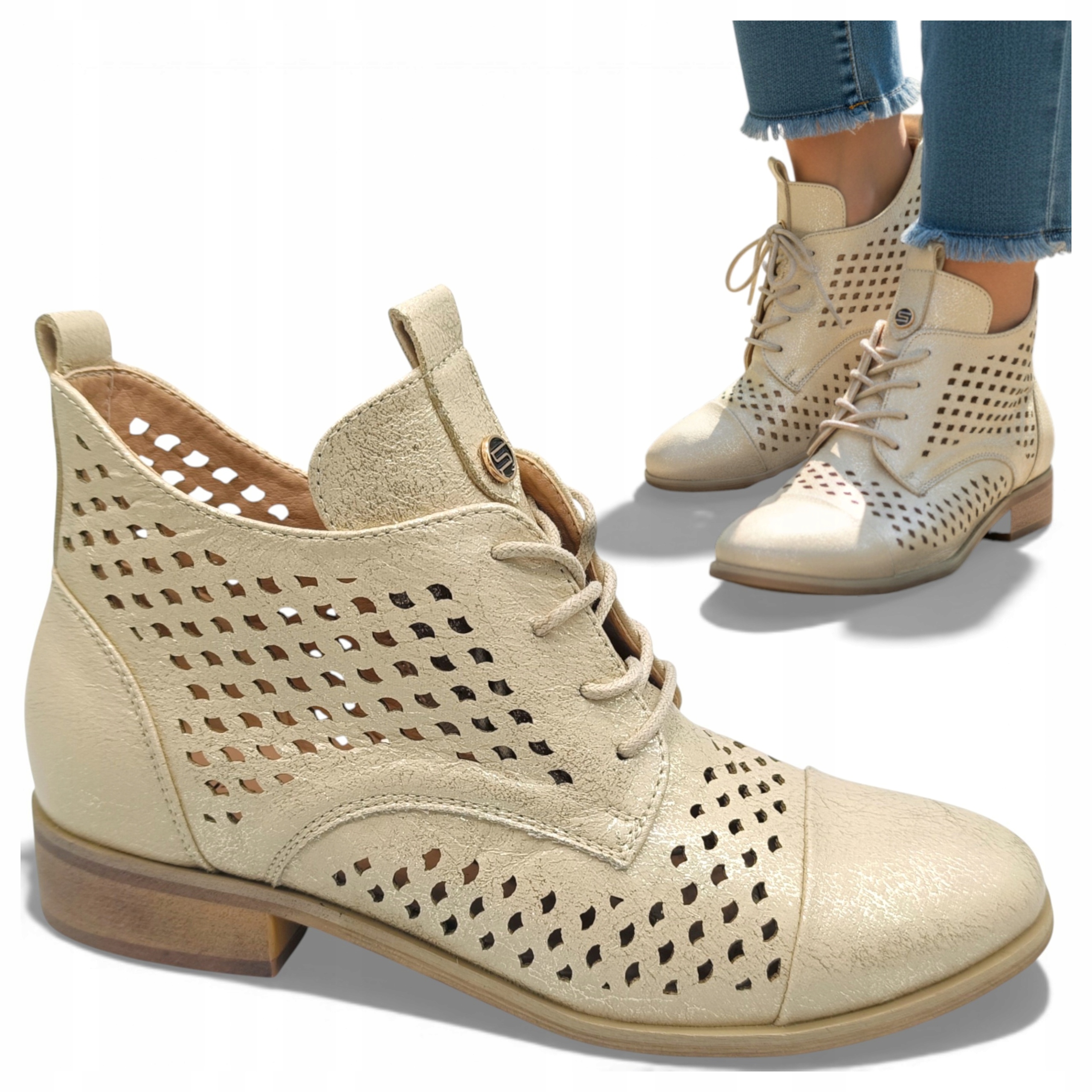 40 Potocki Dámské kotníkové boty boty s plochou podrážkou na nízkém podpatku Zavazované na jaře a v létě