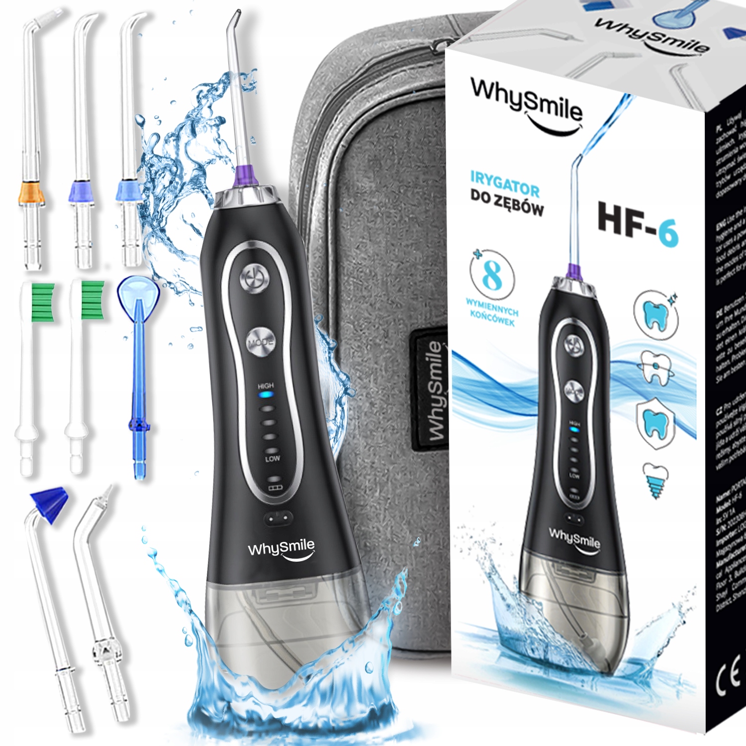 Irygator do Zębów Dentystyczny Bezprzewodowy 5 trybów 8 Dysz +Etui Podróżne