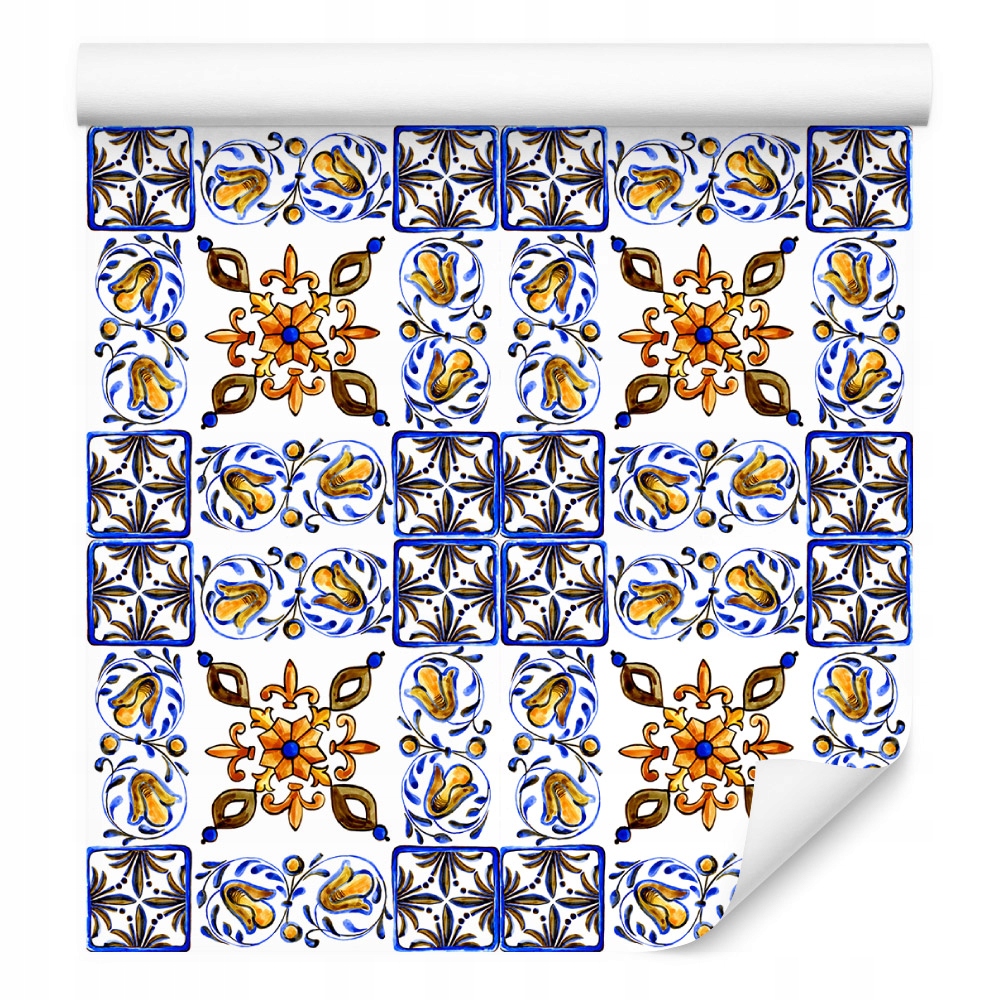 Tapeta do jídelny, mozaika imitace dlaždic, květiny