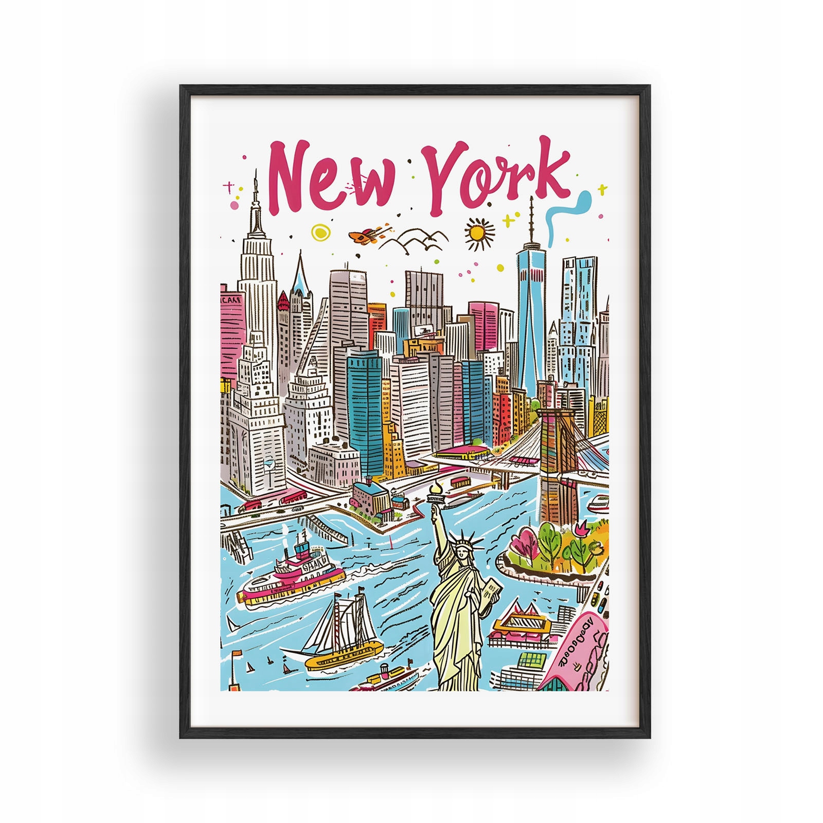 Plakát s obrázkem New Yorku A3, nástěnná Nástěnná Dekorace dřevěný Rámeček černý 30x42 cm
