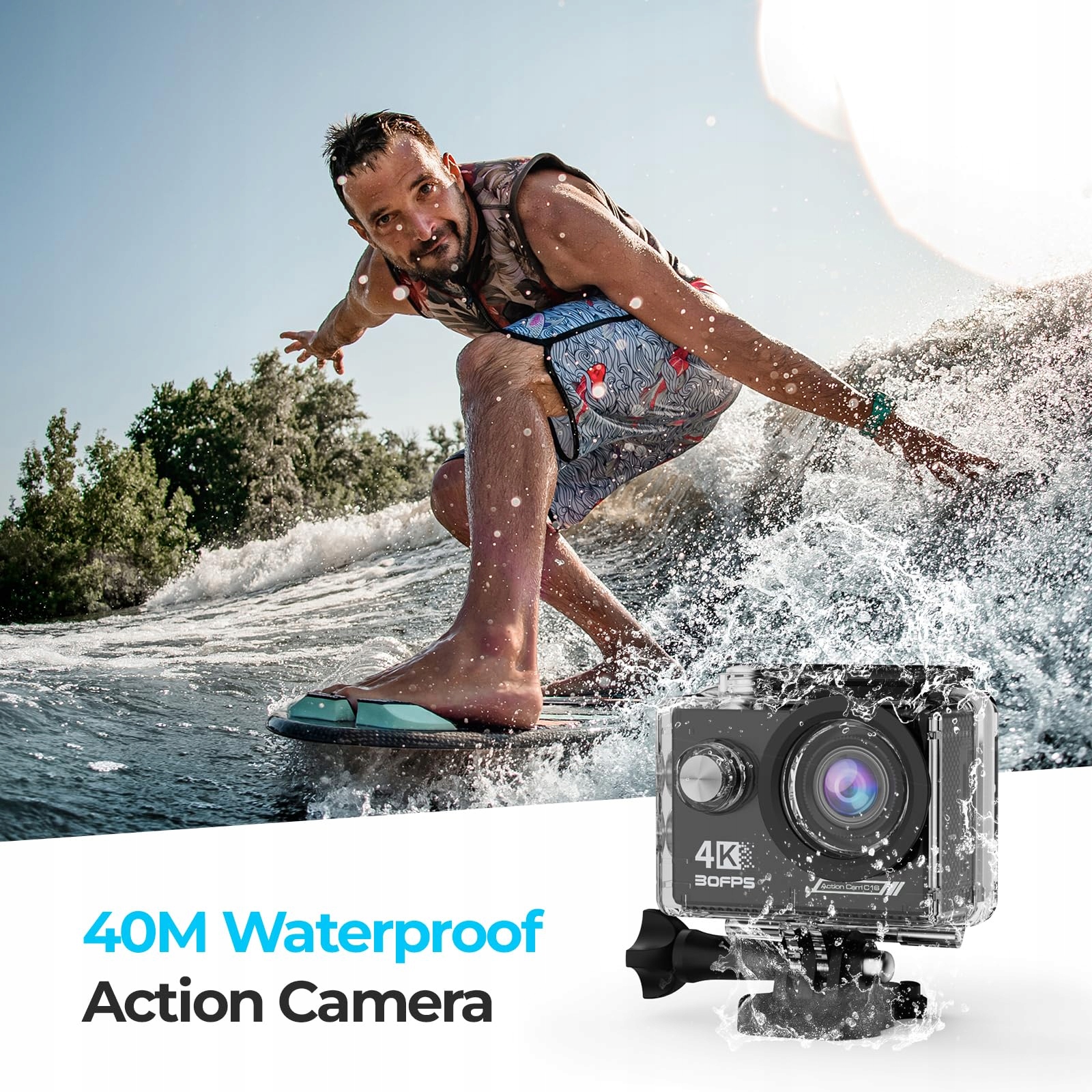 APARAT 4K Kamera Sportowa 64G Karta SD 40M Podwodna WiFi 170° Kąt 20MP — miniatura 3