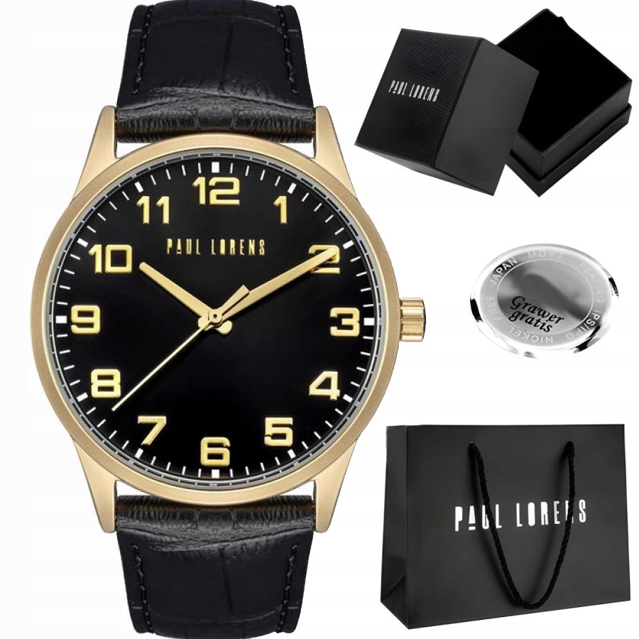 Klasické pánské hodinky Paul Lorens Bangio kožené Ciferník S Číslicemi Gravírování