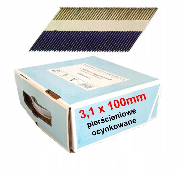 Hřebíky do hřebíkovačky spojené papírem 3,1x100mm 2000ks, kroužek oc 34°