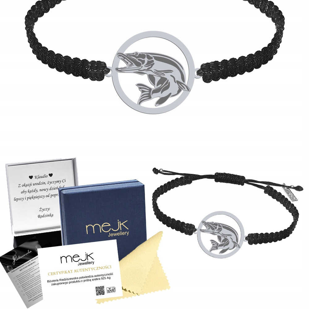 Stříbrný náramek se štikou 925 Makramé Šperky Dárek Gravírování