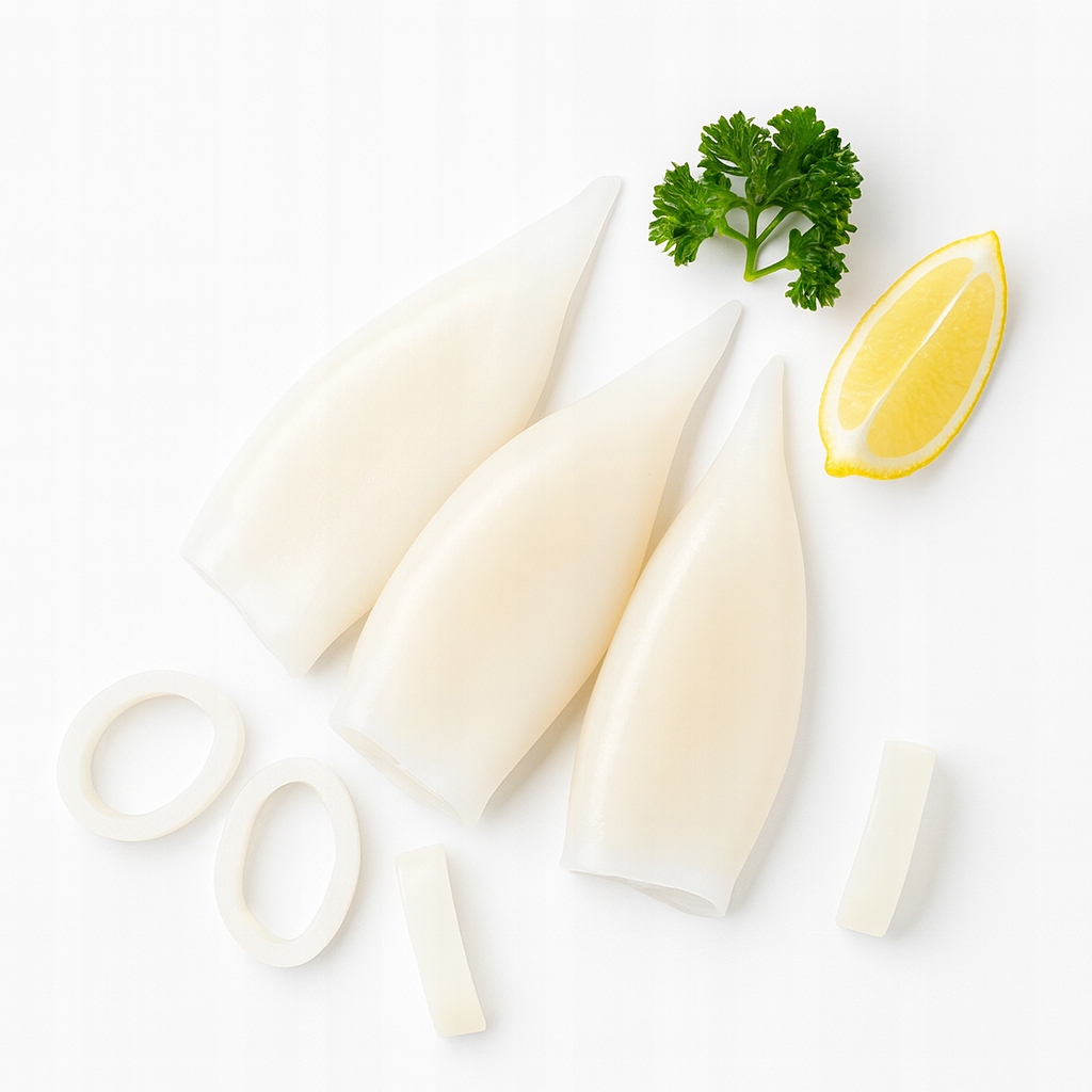Kalmary Tuby U5 surowe mrożone oczyszczone bogate w witaminy 2kg Suchy lód