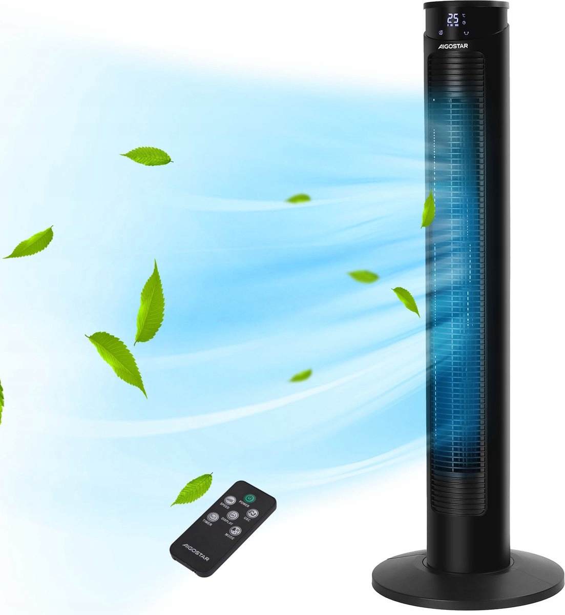 Věžový sloupový ventilátor 45W s dálkovým ovládáním a časovačem 12h oscilace Aigostar