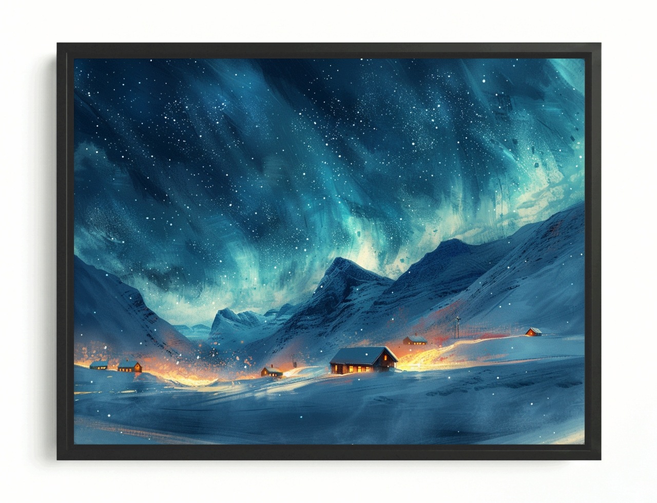 Obraz Rám American Box Krajina Noc Polární Záře Zima Sníh Hory 80x60