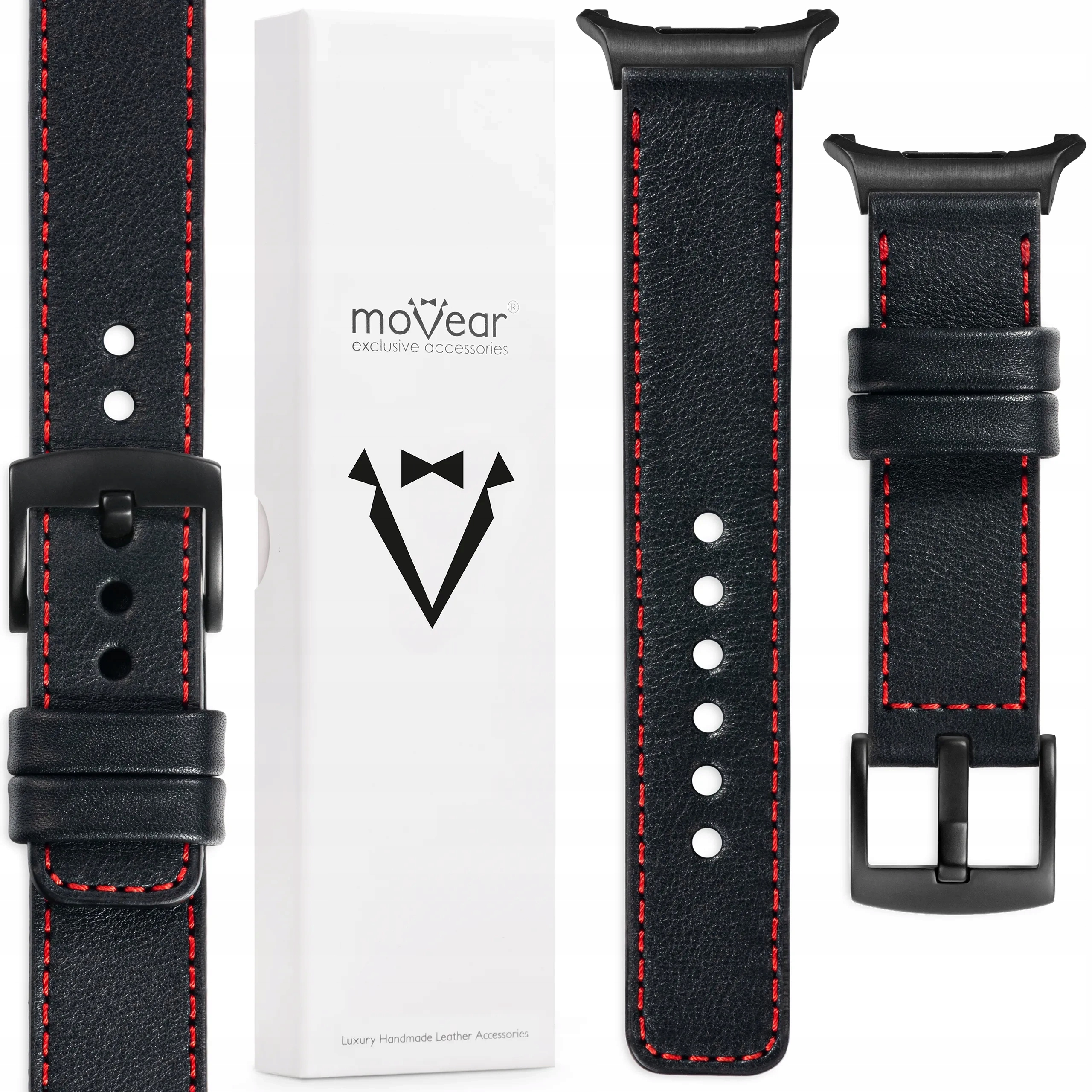 Pásek pro Samsung Galaxy Watch Ultra 24 mm Černá přírodní kůže Movear