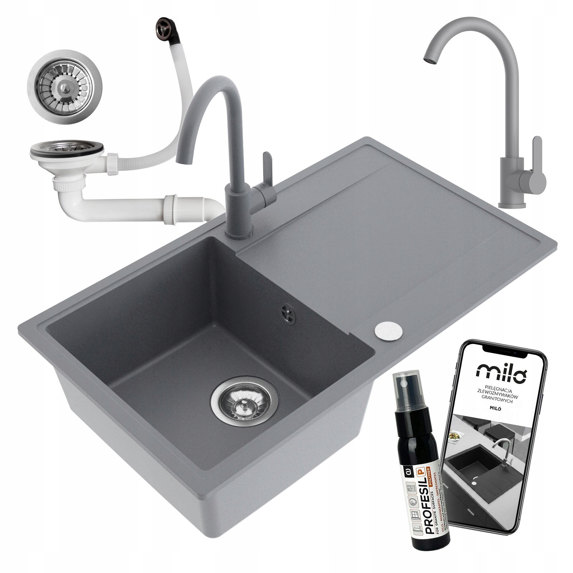 Granitový Drez Jednokomorový Miló Puro Sada Sifón Batéria