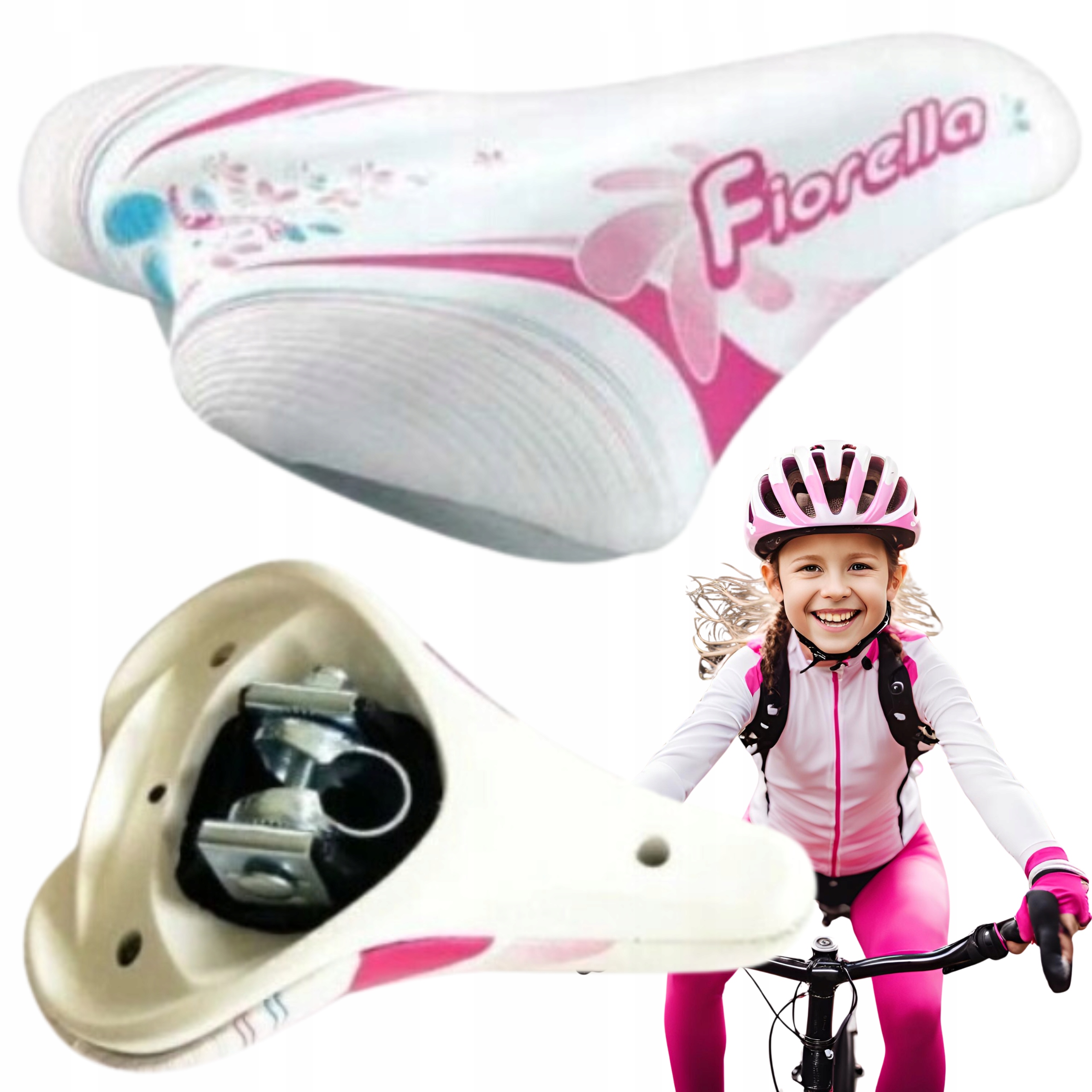 Siodełko rowerowe dla dziewczynki Fiorella 20 róż biel kwiaty antykompresja