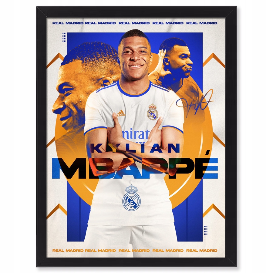 Obraz Real Madrid Kylian Mbappe v rámečku na zeď dárek 70x50 cm