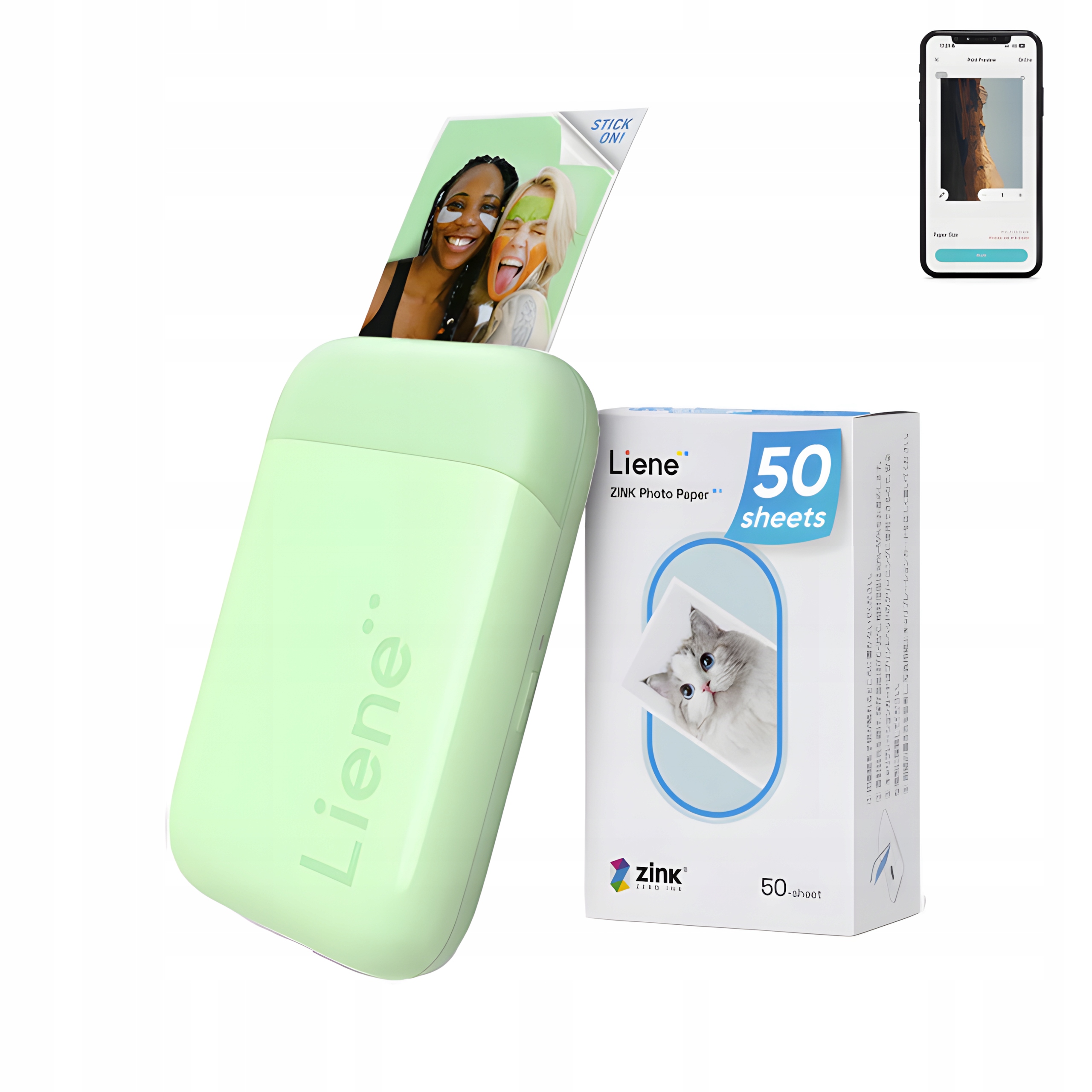 Liene KW001 Pearl Fototiskárna 2x3 Foto Bluetooth 5.0 Usb-c Zelená