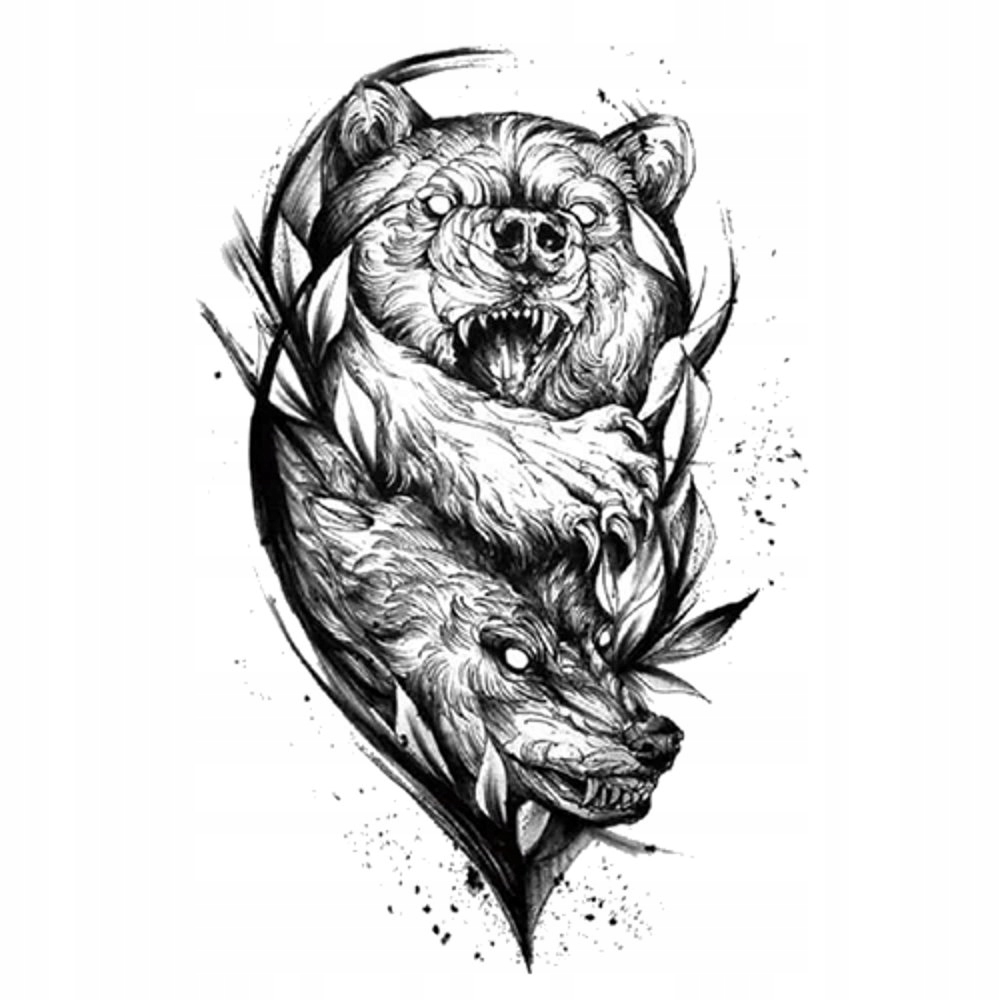 TATUAŻ NIEDŹWIEDŹ WILK WALKA ZMYWALNY TYMCZASOWY WODNY Marka 101 Inc.