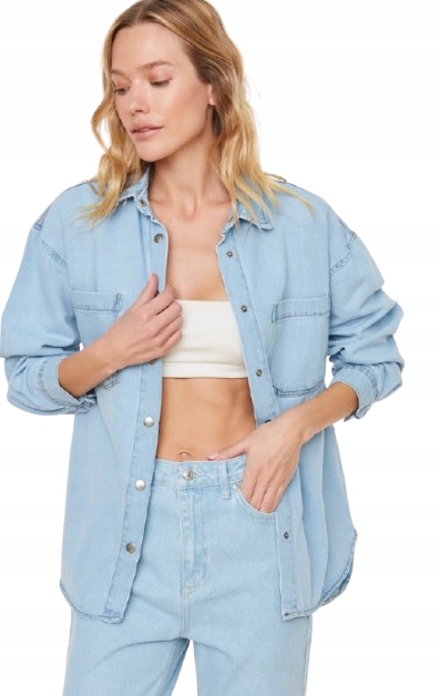 Trendyol Dámská Džínová Košile S Kamínky V Barvě Jeans Xs 5AA