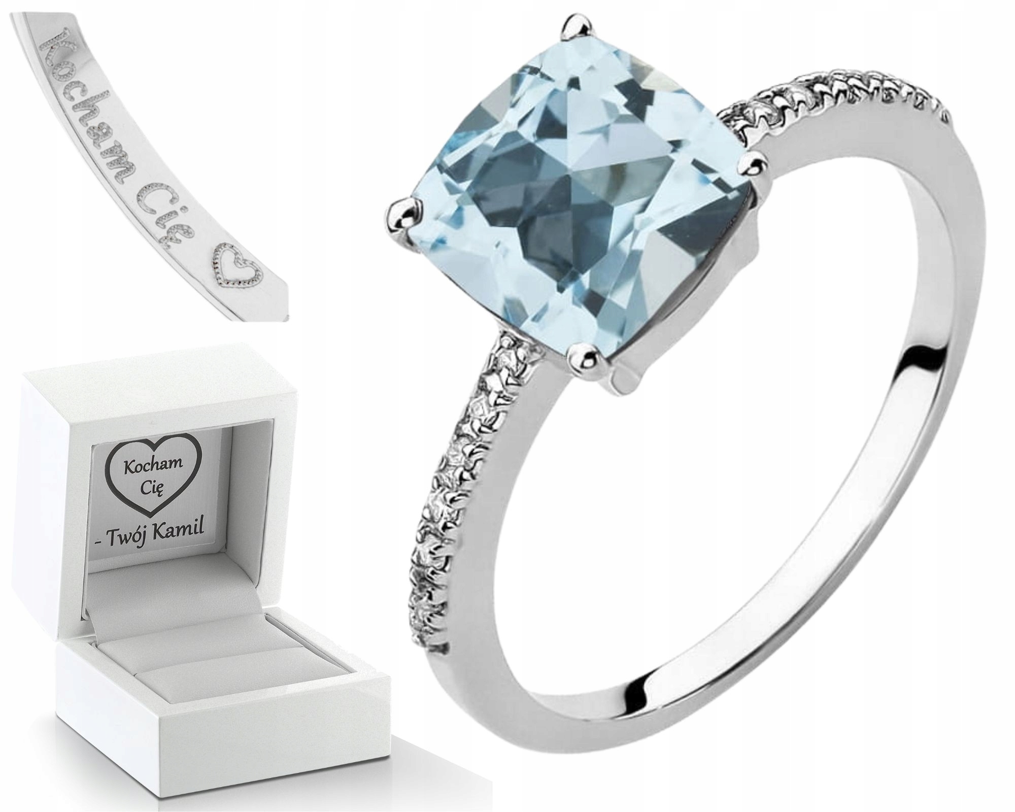Prstýnek S Topazem Bílé Zlato S Diamanty Gravírování 585 Bonus Dárek