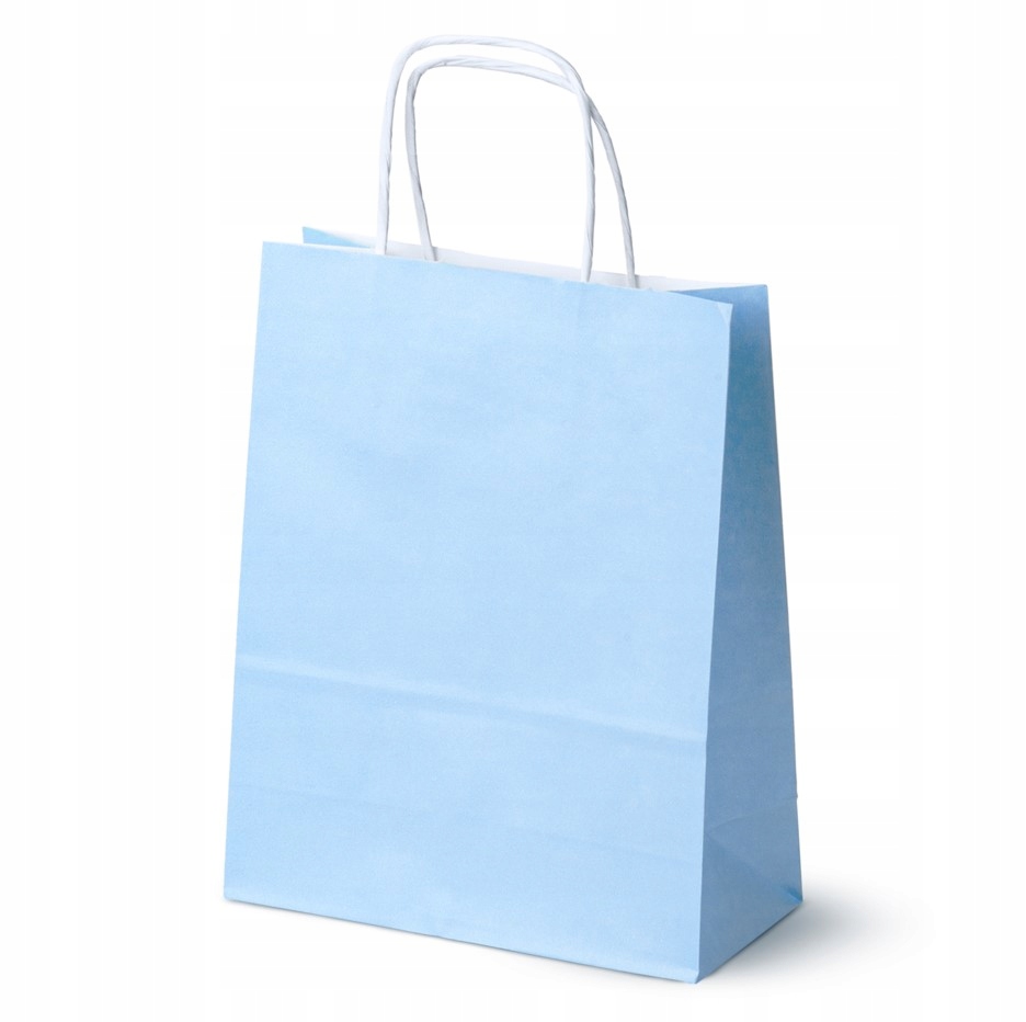 Torby Papierowe Niebieskie Pastelowe 18x8x22,5 Ucho Skręcane Zestaw 100 szt