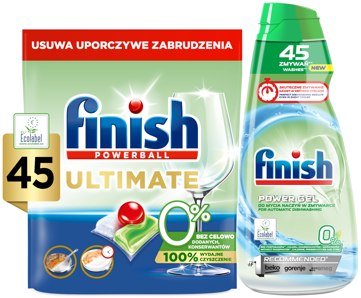 Levně Finish Eko Kapsle do myčky nádobí Ultimate 0% 45ks Gel eko 0% na 45 mytí