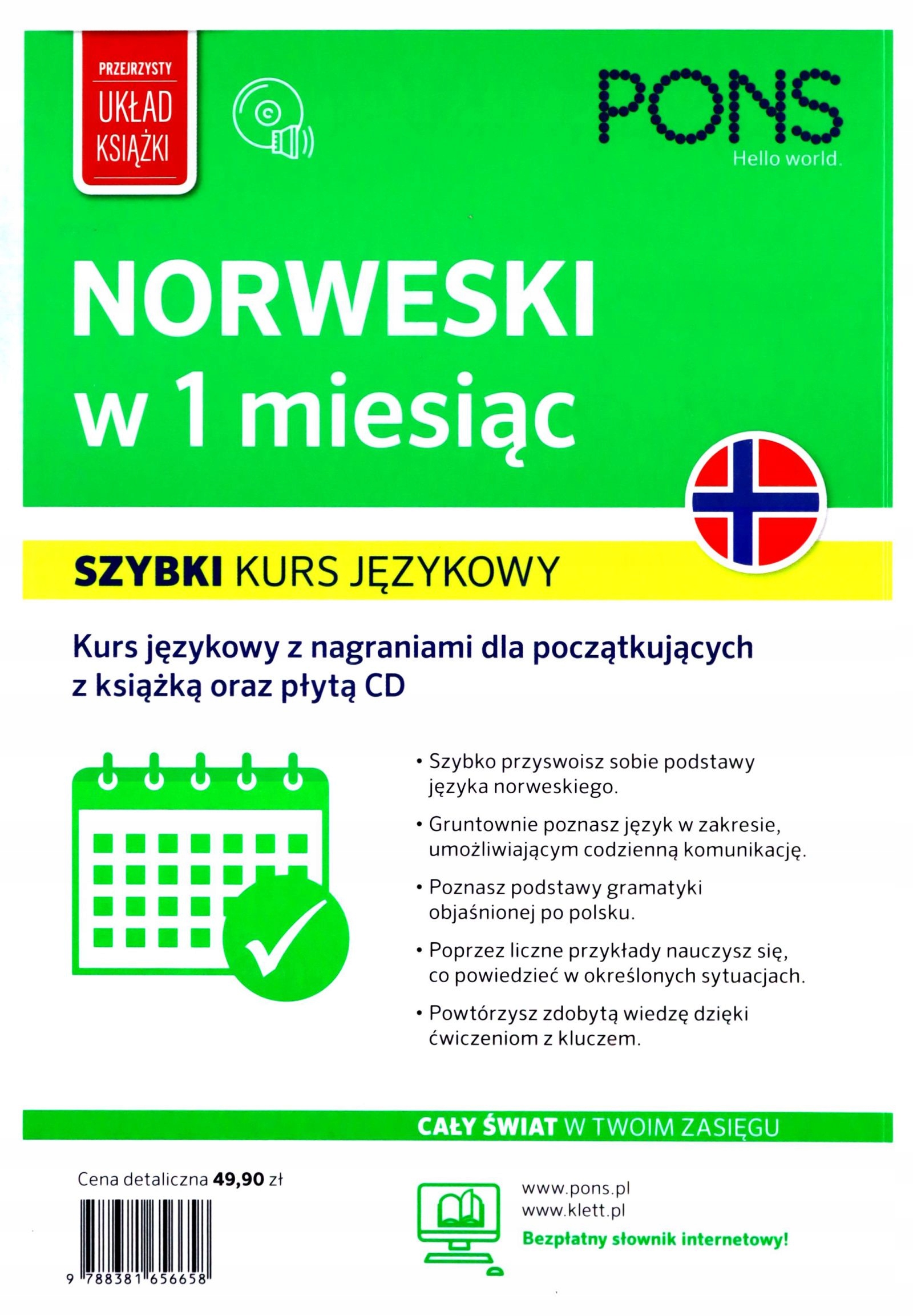 SZYBKI KURS NORWESKI JĘZYK W 1 M-C+CD [KSIĄŻKA] Stan opakowania oryginalne