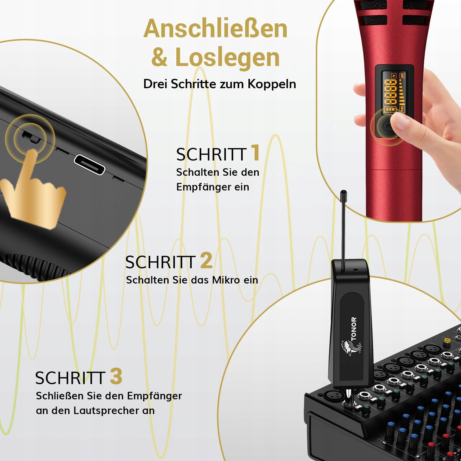 TONOR Zestaw Mikrofonów Bezprzewodowych UHF Karaoke Do Śpiewu i Imprez — miniatura 5