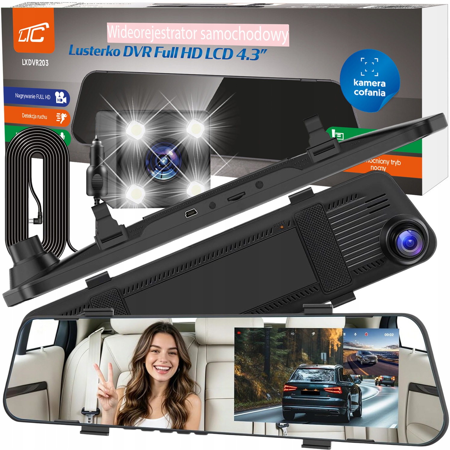 Wideorejestrator W Lusterku Kamera Samochodowa Cofania Rejestrator Jazdy