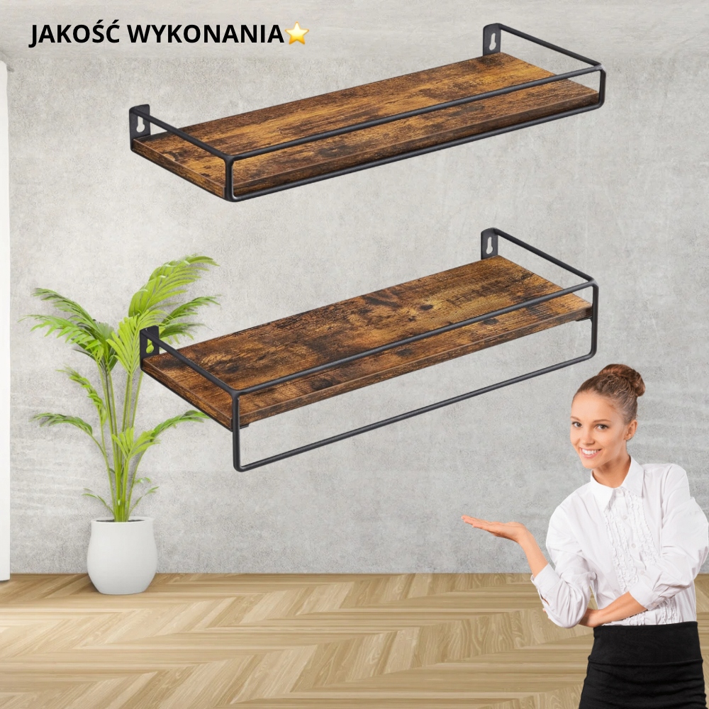 ZESTAW 2X PÓŁKA ŚCIENNA REGAŁ ORGANIZER WISZĄCY DRĄŻEK VASAGLE LOFT! Kod producenta Vintage